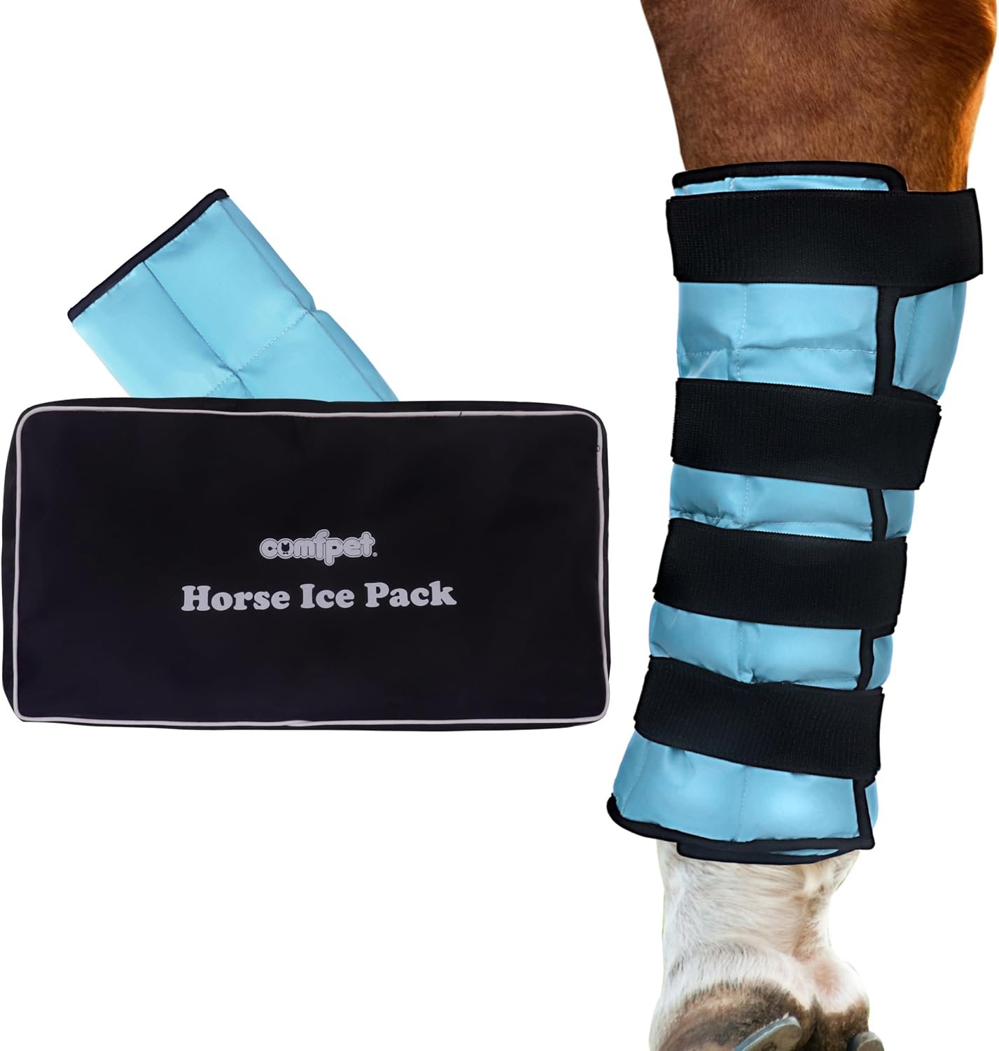 Gel Horse Ice Pack with Carry Case, Reusable Cooling Horse Leg Wrap for Injury Therapy, Full Leg Ice Boot Cold Pack for Hock, Ankle, Knee, Legs, Boots and Hooves, 1 Pack