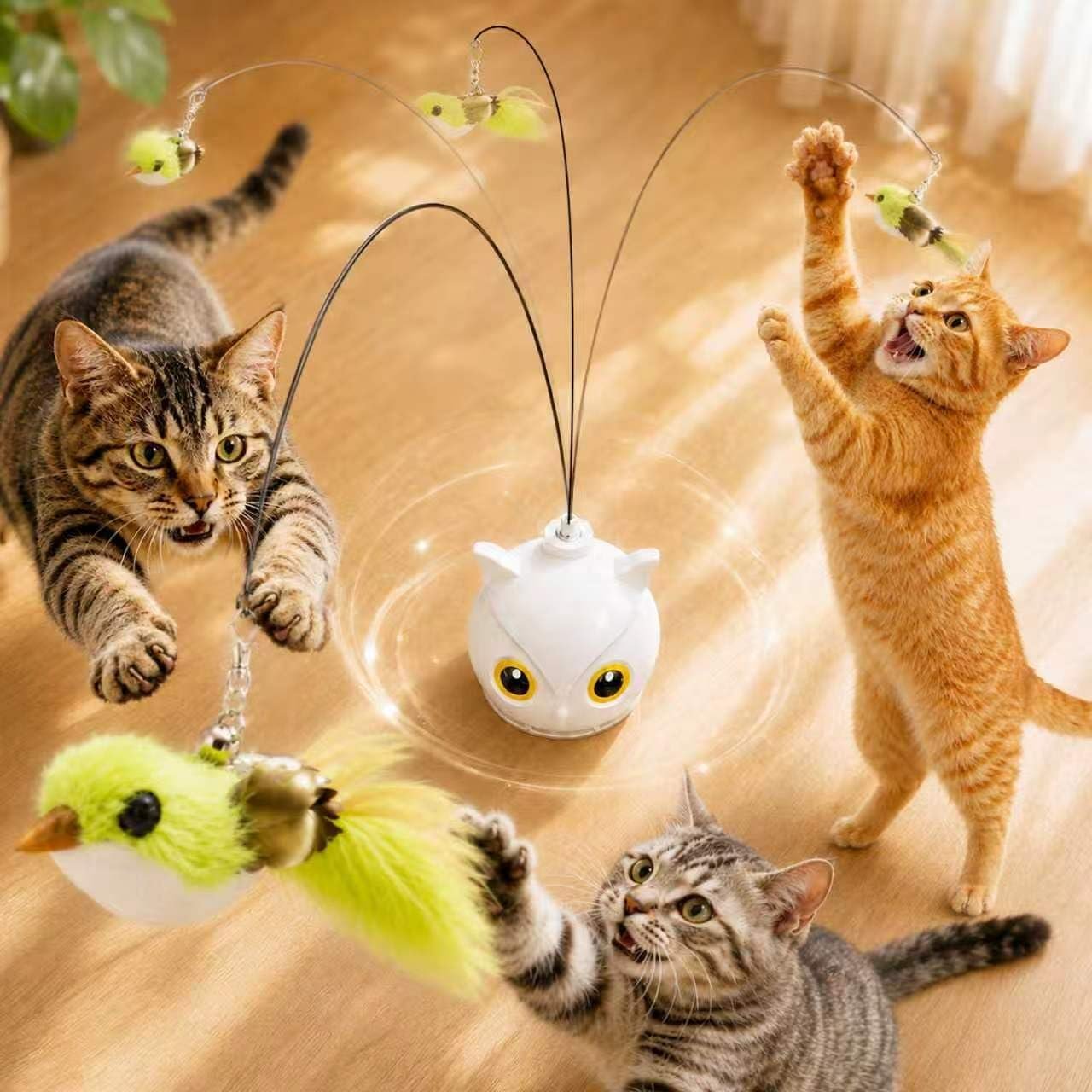 Interactive Cat Toys for Indoor Cats – Automatic Flying Bird Feather Toy with Sticky Suction Base, USB Rechargeable 360° Electric Cat Teaser, Touch Activated Self-Play Toy for Bored Cats