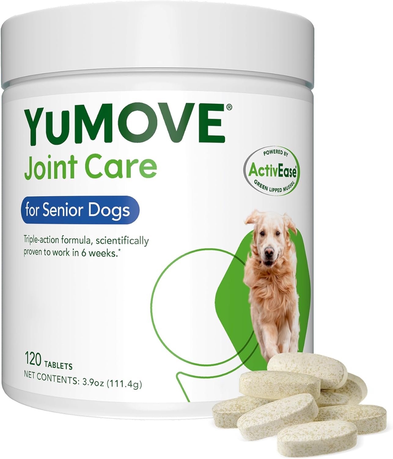 YuMOVE Senior Dog Joint Supplement with ActivEase Green Lipped Mussel – Glucosamine for Dogs, Hyaluronic Acid & Omega 3 – Advanced Mobility Support for Aging Dogs (120ct Chewable Tablets)