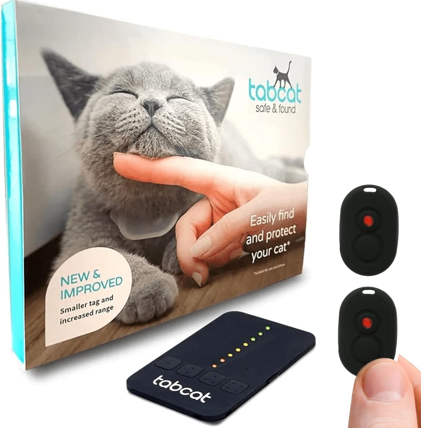Tabcat V2 Cat & Kitten Tracker – No Subscription | 2 Lightweight Homing Tags, Cases & Tracking Handset | RF Technology, More Accurate than GPS | Track 2 Cats Indoors & Outdoors to 2.5 cm & 150 m Range