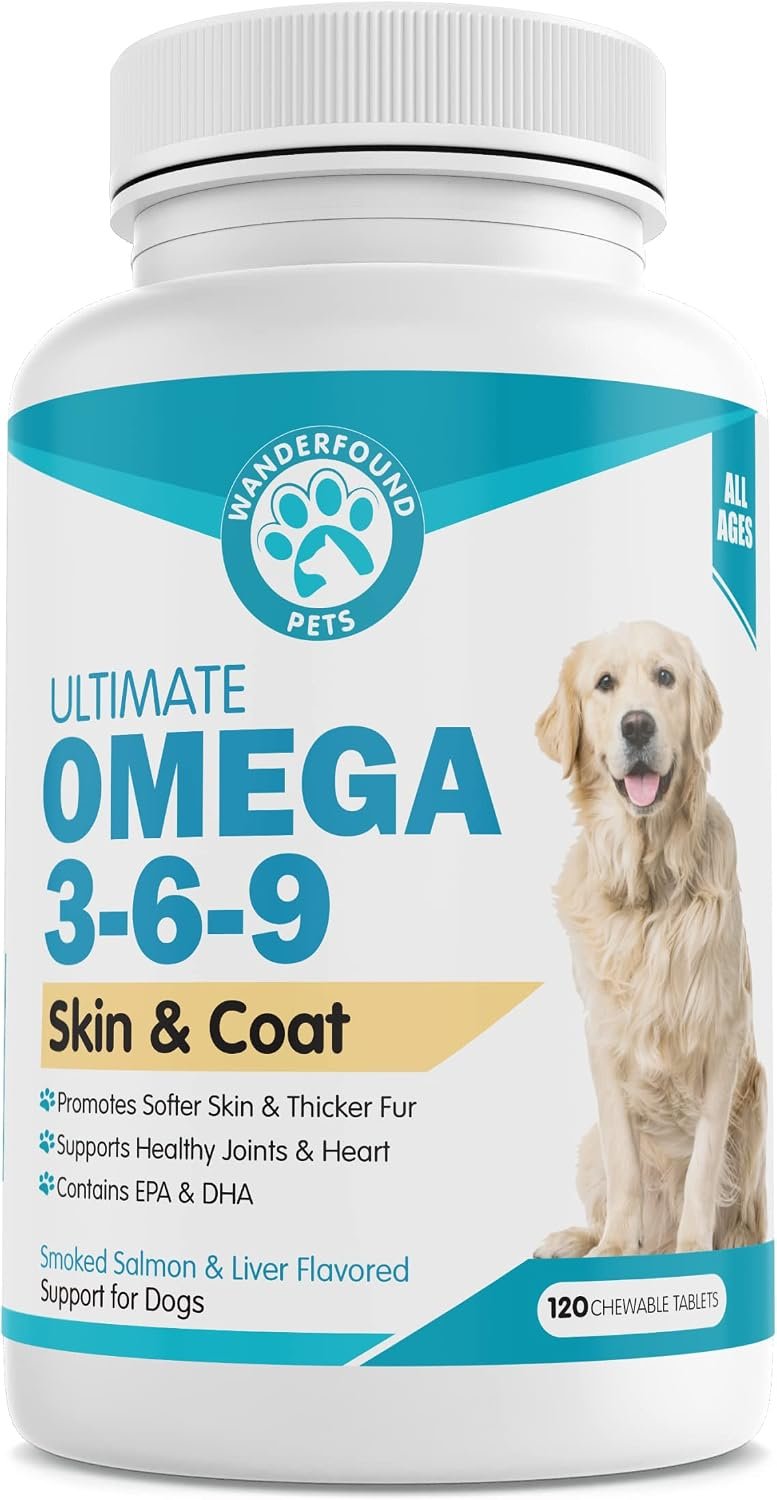 Wanderfound Pets – Omega 3 Fish Oil for Dogs, Smoked Salmon and Liver Flavor, 120 Chewable Tablets