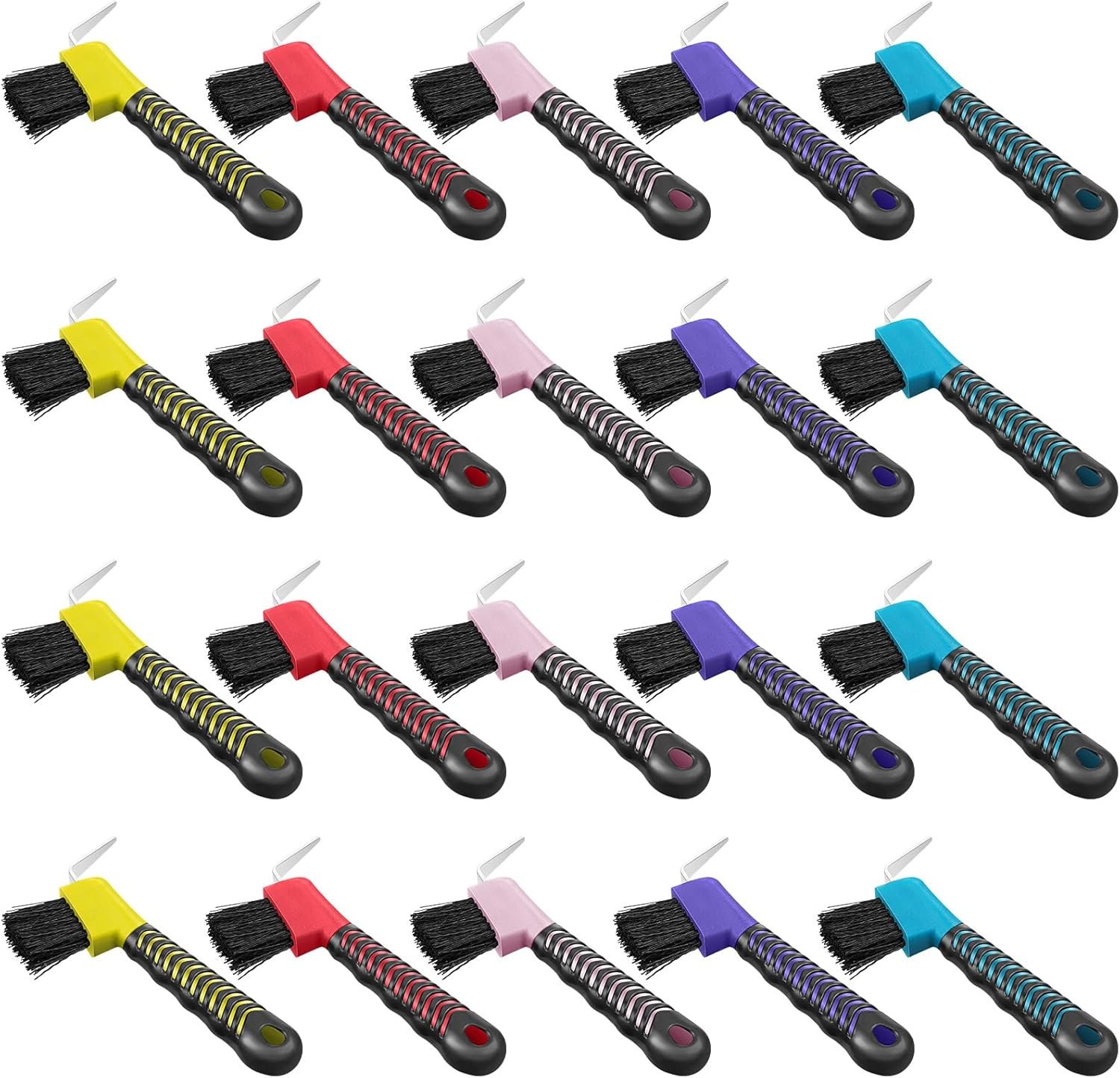 Zhehao 20 Pieces Horse Hoof Pick Brush with Soft Rubber Handle Portable Hoof Pick with Brush, Random Colors