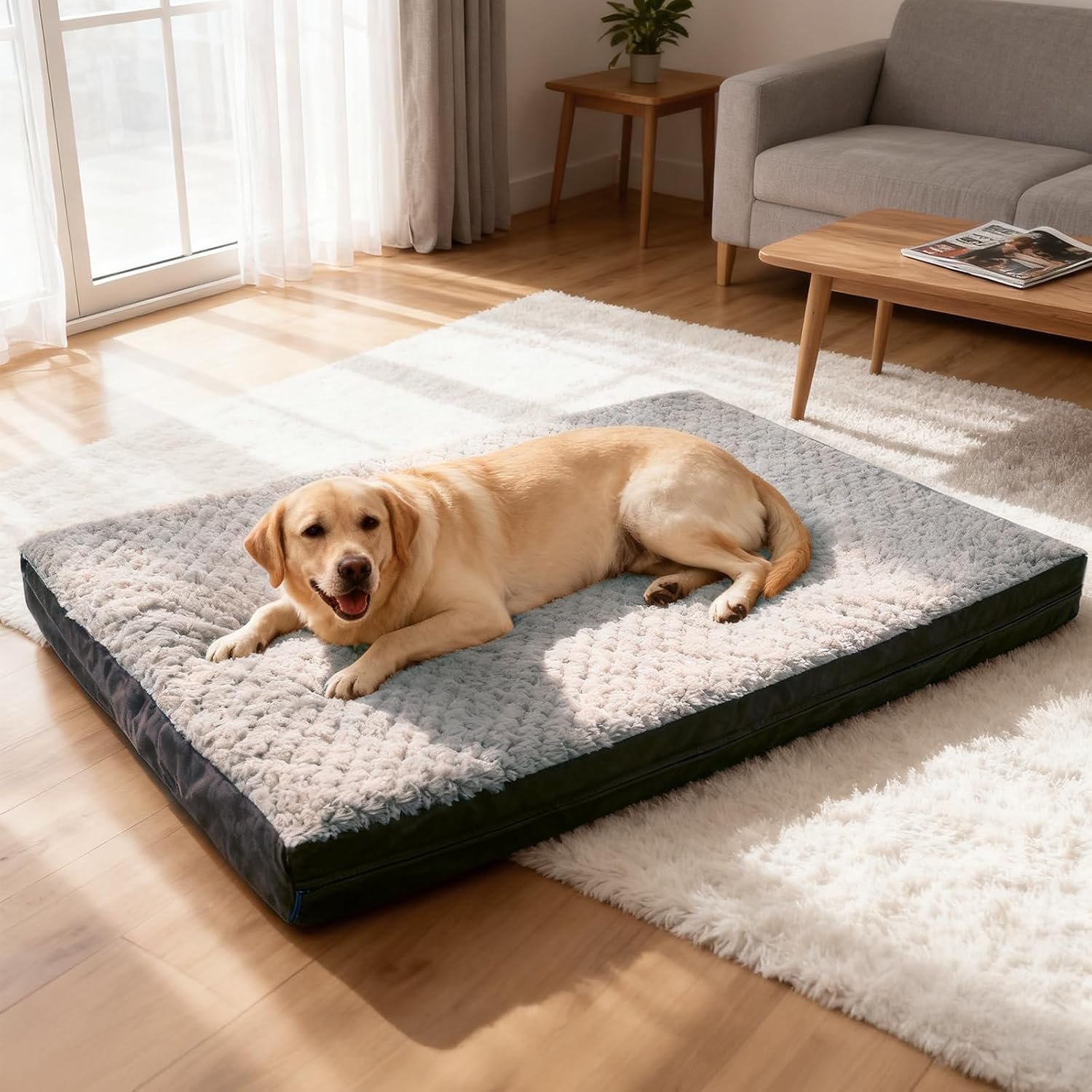 Sytopia 44″ Indestructible Dog Bed for Large Dogs – Thick Orthopedic Support, Waterproof, Washable, Removable Cover, Durable Multi- Size Comfort Clearance Indoor Flat Dog Bed, Dark Grey