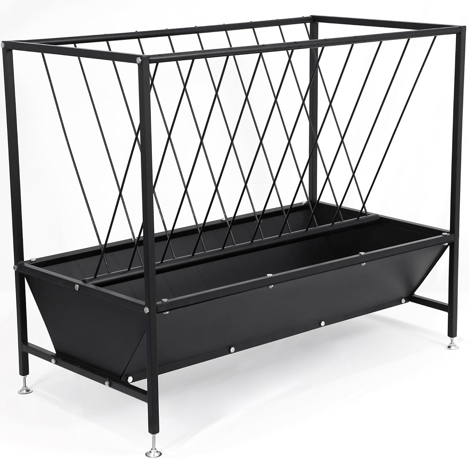 70 Gallon Pasture Hay Feeder, Heavy-Duty 2-in-1 Livestock Feeder with Grain Trough, Galvanized Steel Hay Rack for Goats, Sheep, Calves & Miniature Horses, Weather Resistant Farm Manger