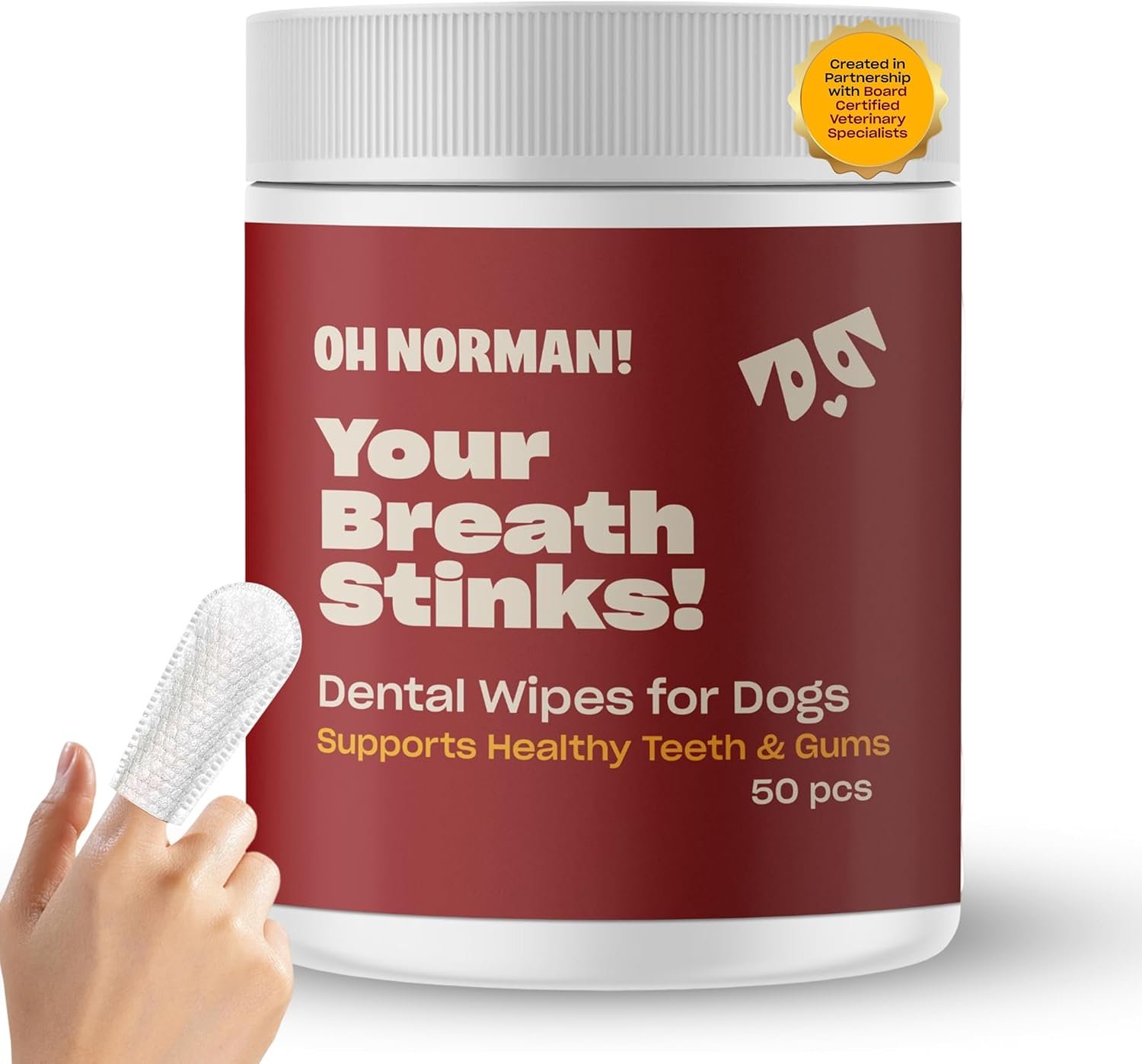 OH NORMAN! Dog Dental Wipes – Vet-Approved Pet Dental Finger Wipes for Oral Hygiene & Fresh Breath – Alternative to Finger Toothbrush for Dogs – No Fuss Dog Cleaning Supplies for Daily Use – 50 pcs
