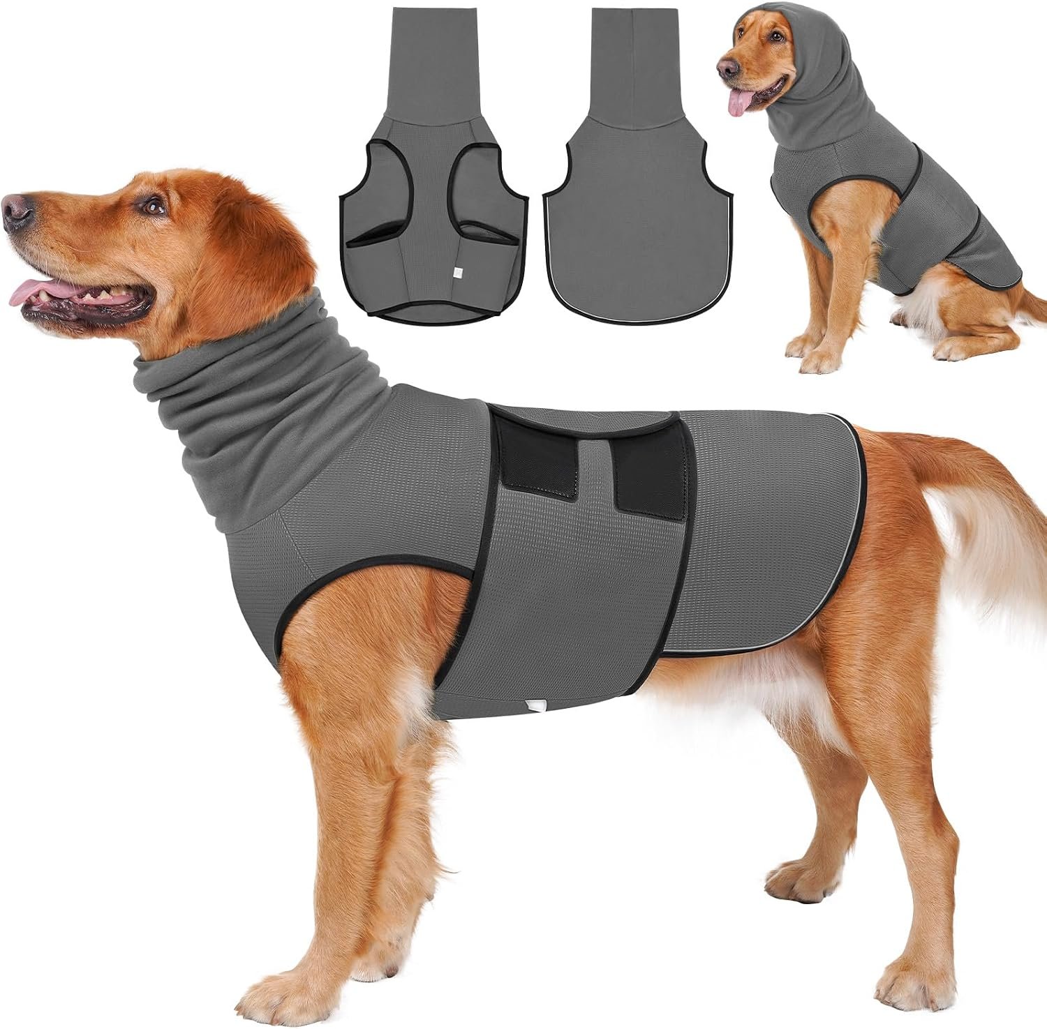 BARKLESS 2-in-1 Dog Anxiety Vest with Hood, Soft Dog Calming Shirt with Stretchy Ear/Head Cover for Stress Relief, Breathable Shirt/Jacket for Thunderstorms, Separation & Vet Visits, Grey S