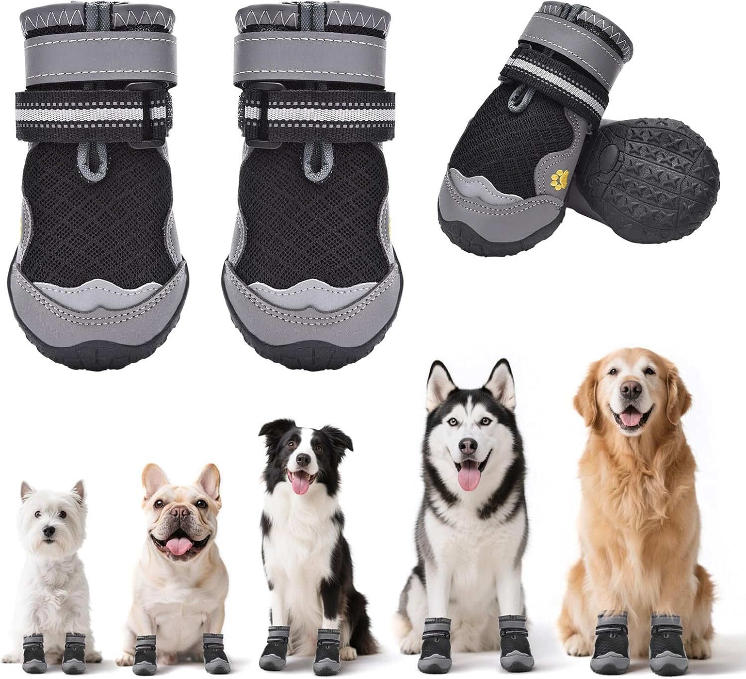 Hipaw Dog Shoes,Breathable Dog Boots for Hot Pavement,Non-Slip Paw Protector for Winter Snow,Lightweight Dog Booties for Small Medium Large Dogs,Outdoor Walking,Hiking,Indoor Hardwood Floor