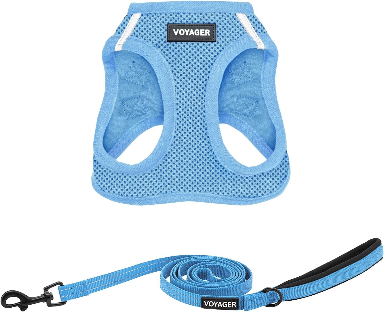 Best Pet Supplies Voyager Step-in Air All Weather Mesh Harness and Reflective Dog 5ft Leash Combo with Neoprene Handle, for Small, Medium and Large Breed Puppies – Baby Blue, XX-Small
