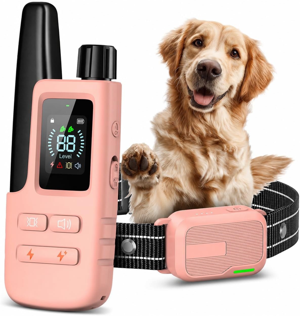 Dog Shock Collar – 4200Ft Dog Training Collar with Remote for 10-120lbs Small Medium Large Dogs Rechargeable Waterproof e Collar with Beep (1-8), Vibration(1-16), Safe Shock(1-99)(Pink)