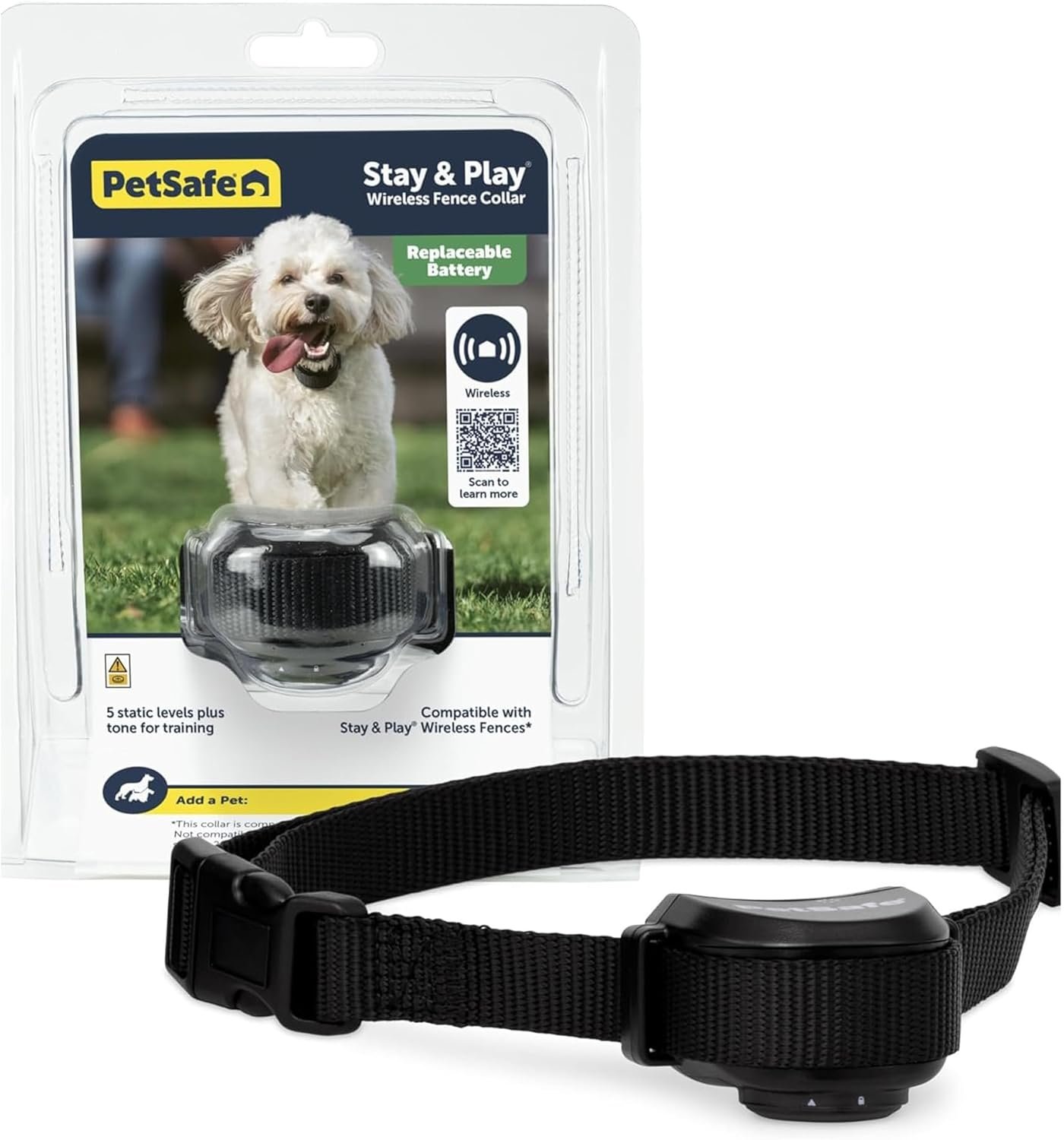 PetSafe Stay & Play Wireless Pet Fence with Replaceable Battery Collar for Dogs & Cats Over 5 lb Waterproof Receiver Collar Tone & Static Correction from Parent Company of Invisible Fence Brand