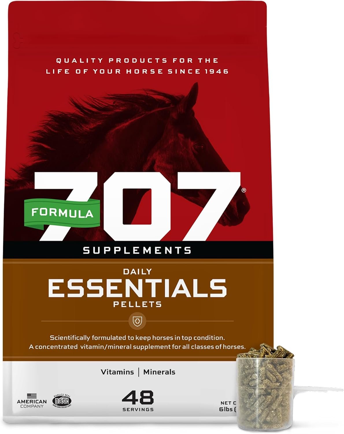 Formula 707 Daily Essentials Ration Balancer Supplement for Horses, 6 lb Bag – 48 Servings – Concentrated Complete Vitamin & Mineral Pellet