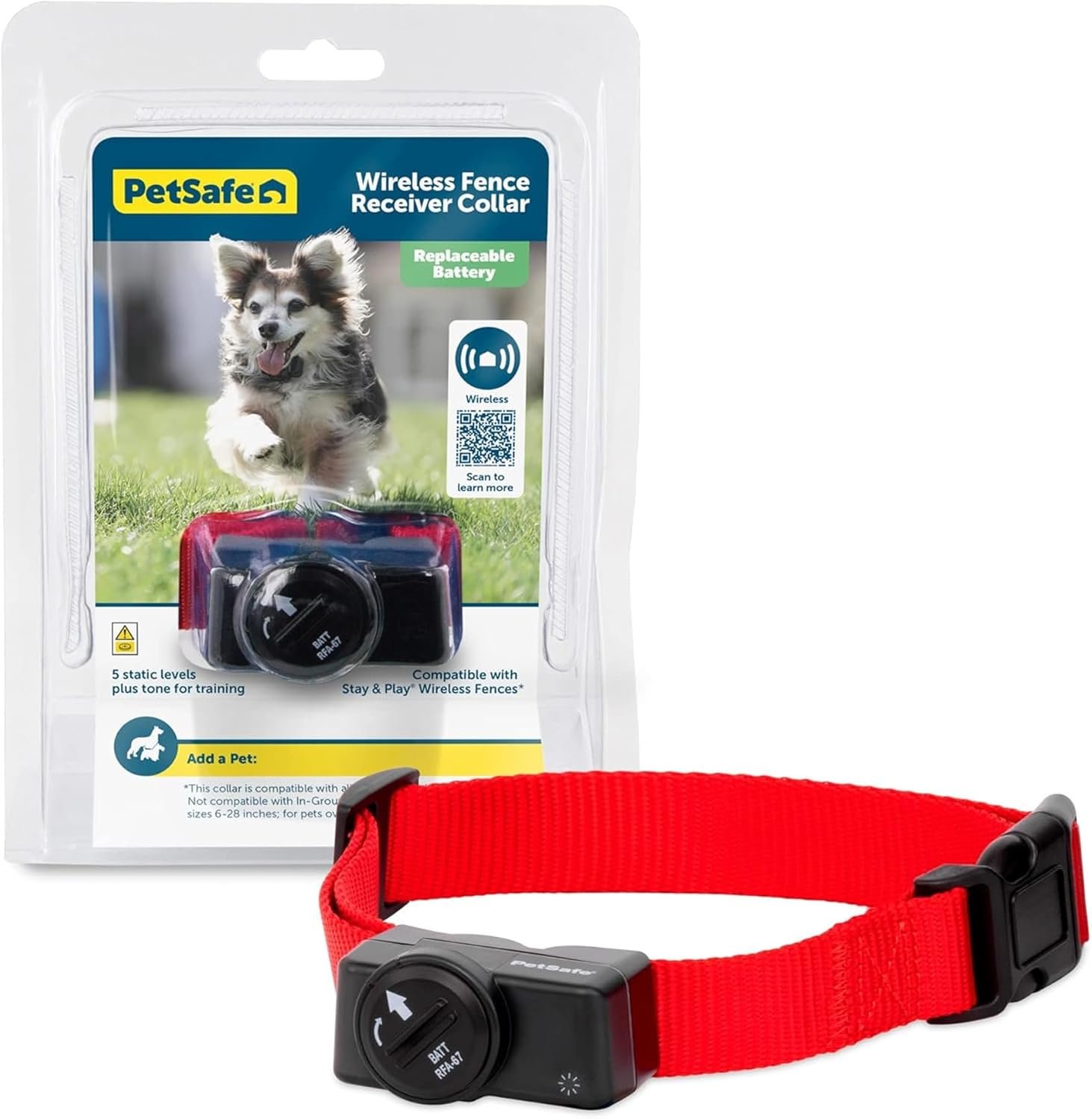 PetSafe Wireless Pet Fence Containment System Receiver Collar Only for Dogs and Cats Over 8 lbs., Waterproof with Tone and Static Correction – from The Parent Company of Invisible Fence Brand