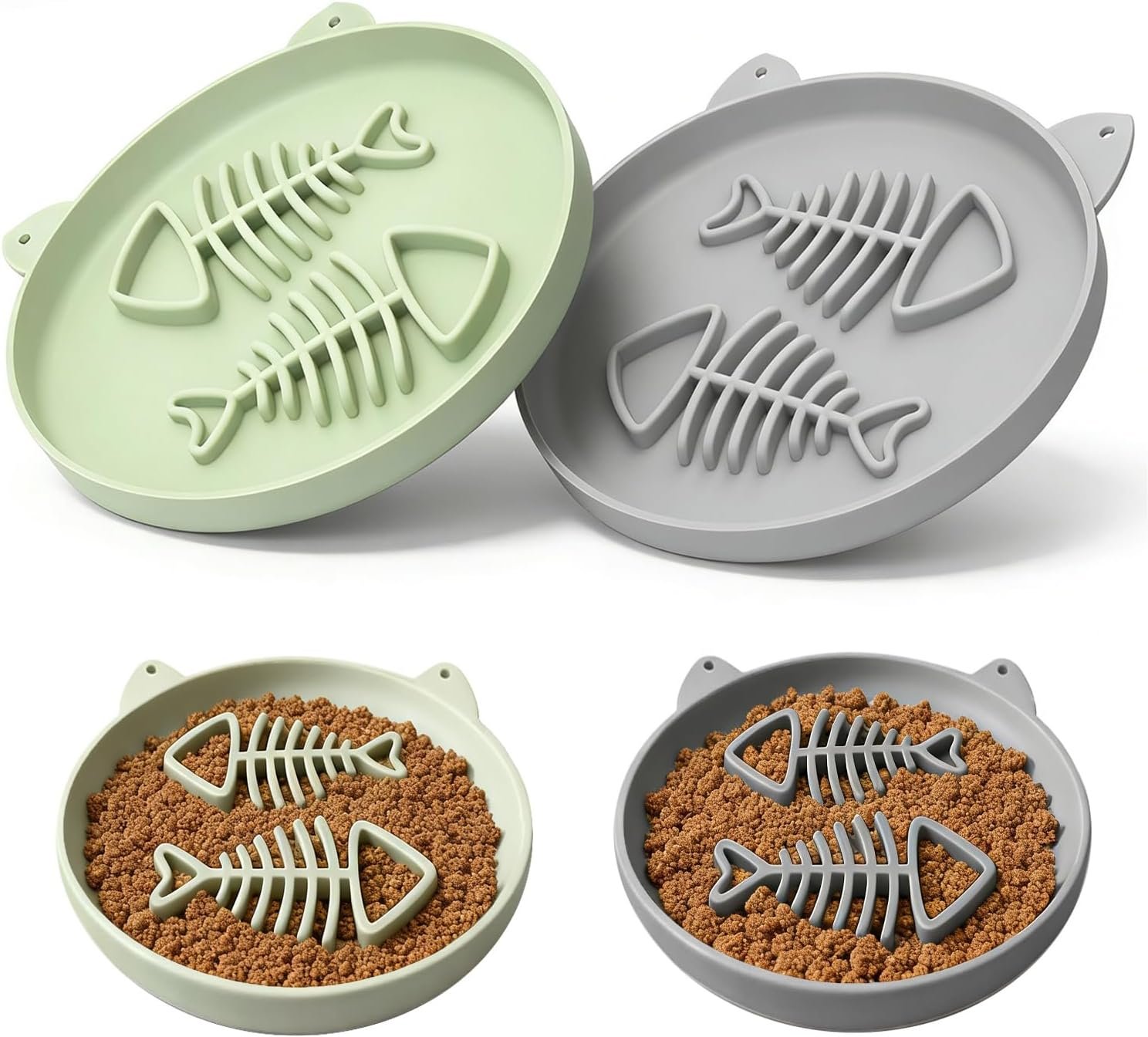 Slow Feeder Cat Bowl, 2 PCS Silicone Cat Bowl, Slow Feeder Ideal for Dry and Wet Food, Easy to Clean, Interactive Puzzle Toy for Pets Food Training, Keeps Cats Busy,6.69″ W*0.65″ H