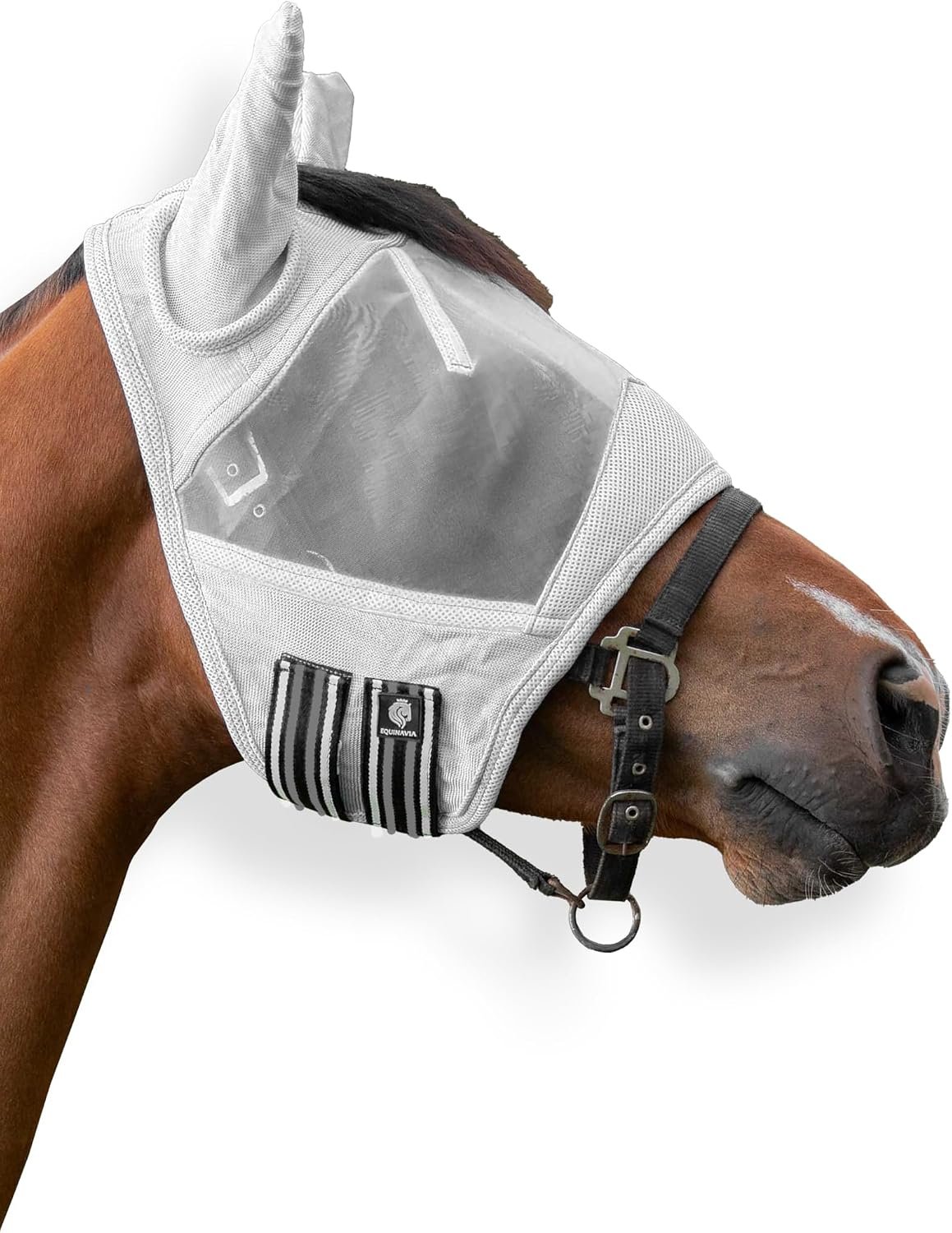 Equinavia Algard Soft Mesh Horse Fly Mask with Ears, 45 SPF UV Protection, Eye Shield, Fly Masks for Horses with Ears, Silver – Horse
