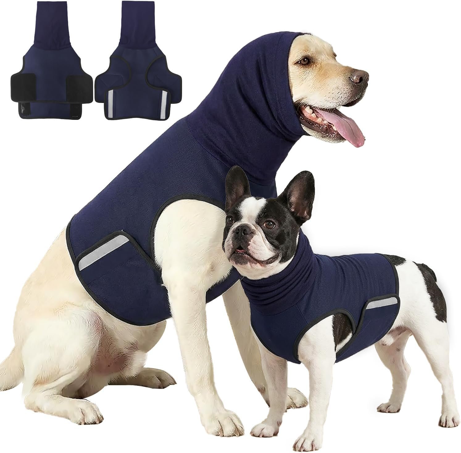 Dog Anxiety Vest,Pet Calming Hoodie Breathable Dog Anti-Anxiety Jacket for Thunder Fireworks and Separation,Blue L