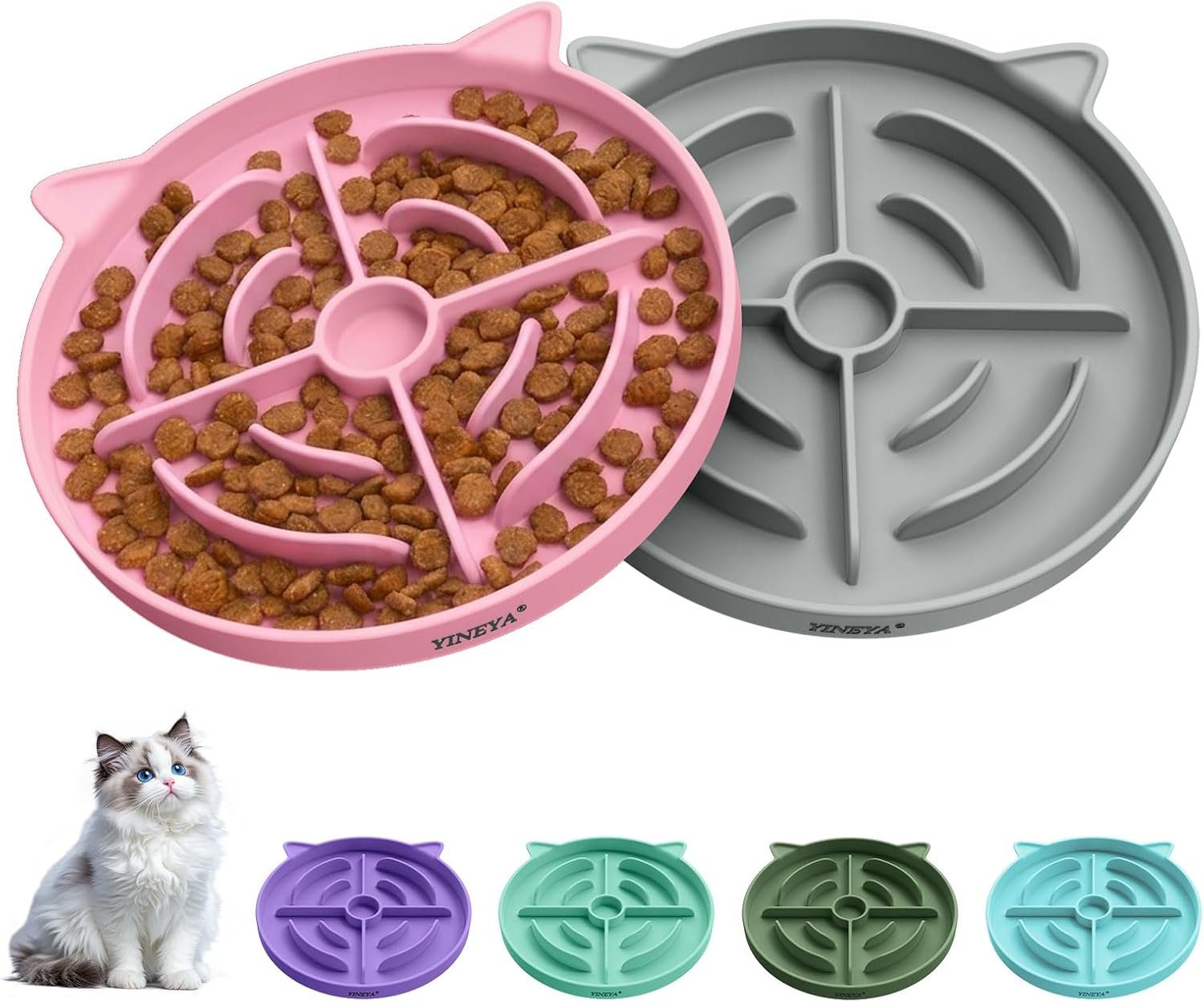 YINEYA 2 Pcs Silicone Slow Feeder Cat Bowl, Cat Slow Feeder for Food Training, Interactive Puzzle Bowls for Puppy, Kitten Dishes to Prevent Overeating, Treat Toys Suitable for Dry and Wet Food