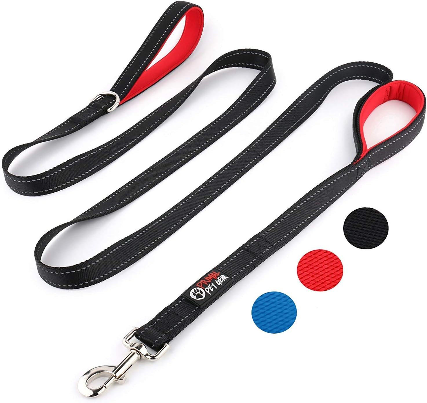 Primal Pet Gear Dog Leash 8ft Long – Black – Traffic Padded Two Handle – Heavy Duty – Double Handles Lead for Control Safety Training – Leashes for Large Dogs or Medium Dogs – Dual Handles Leads