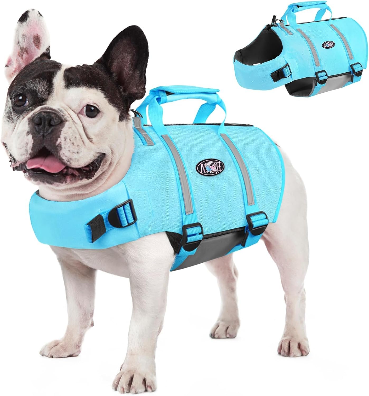 AOFITEE Dog Life Jacket, High Flotation Dog Life Vest for Swimming, Reflective Medium Dog Swimming Vest, Adjustable Dogs Swimsuit Lifesaver with Zipper and Rescue Handle for Small Medium Large Dogs