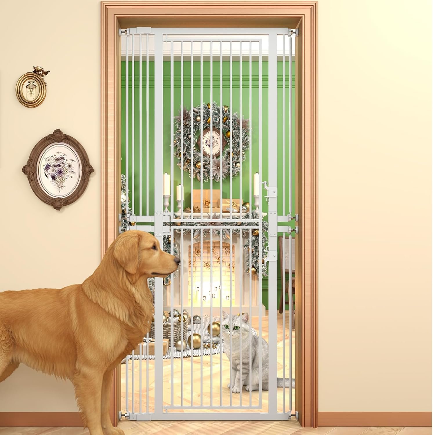 74.8″ Extra Tall Pet Gate for Cat, 29.5″-35.25″ Extra Wide Cat Gate with 8 Pressure Bolts, NO Drilling Pressure Mounted Tall Dog Gate Indoor, (White)