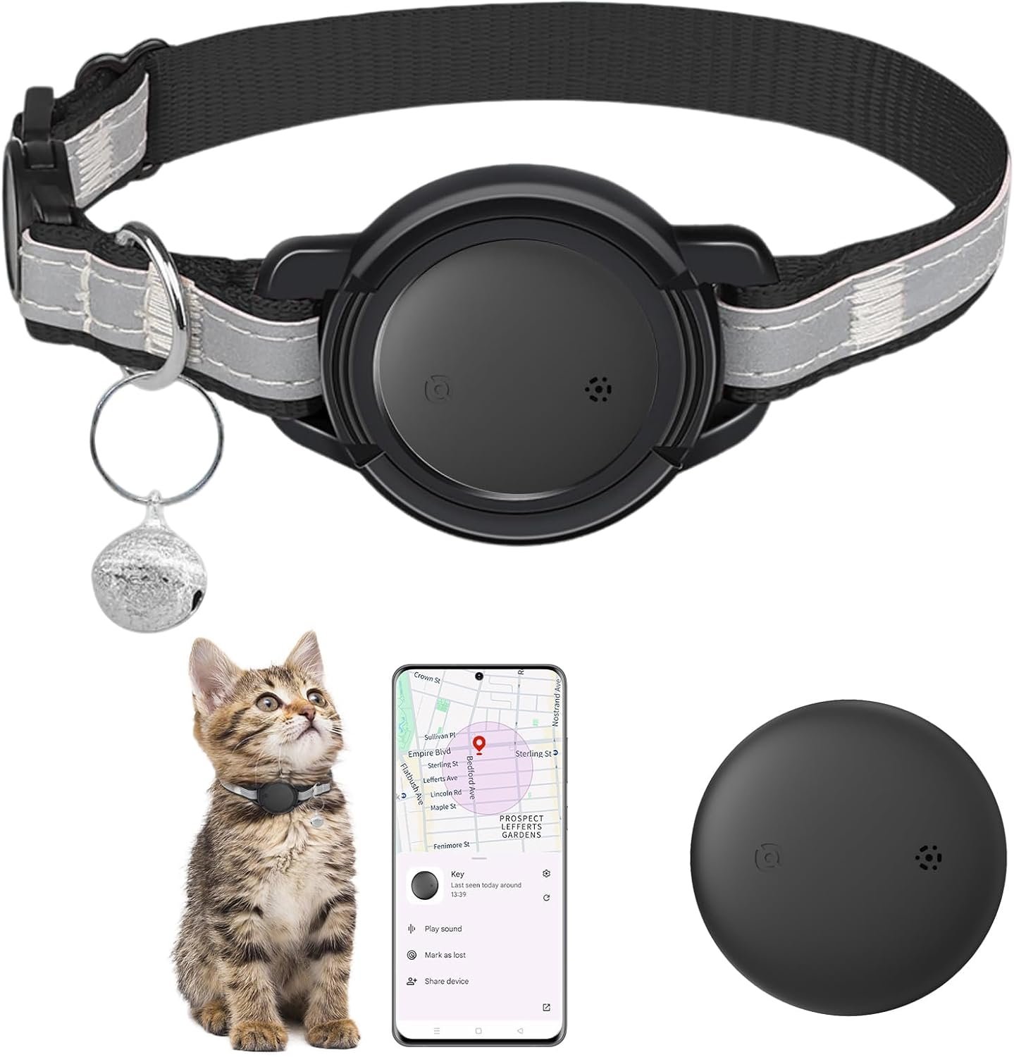 Google Cat Tracker Collar (Android only), Mini Cat GPS Tracker, Smart Pet Activity Trackers, No Subscription, GPS Cat Collar Certified Finder, Anti-Lost, Finder Tag for Vehicles, Pets, Items (1 Pack)