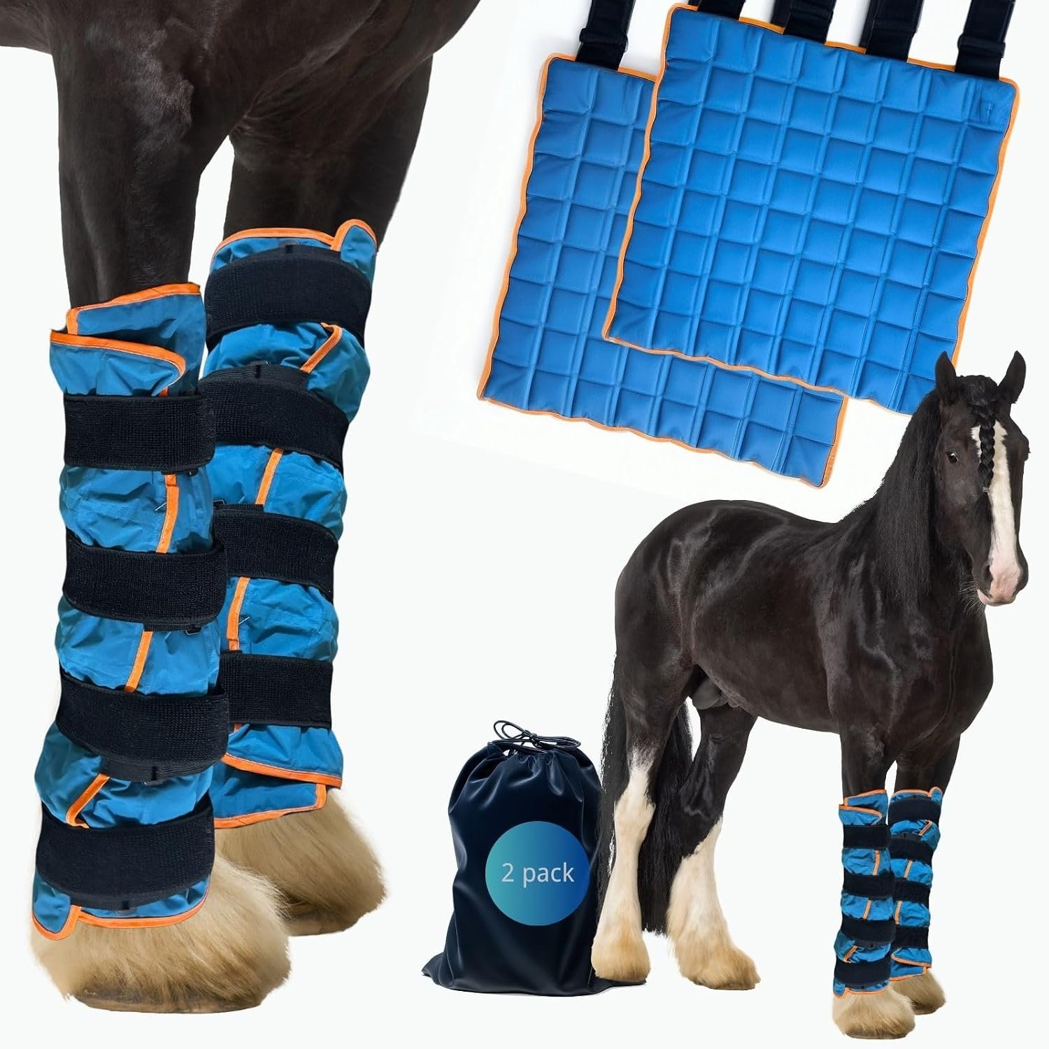 Horse Ice Boots, Reusable Cold Therapy Leg Wraps for Horses, Soak-to-Expand Gel Bead Cooling Boots for Post-Exercise Leg Care, Flexible Fit, 15.75 x 15.75 in, Pair