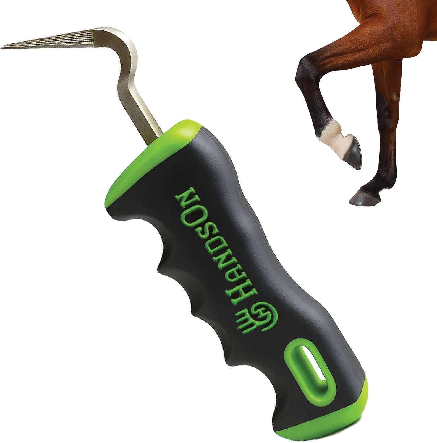 Handson Hoof Pick – Horse Grooming Supplies for Daily Cleaning & Maintenance – Metal Pick w/Hoof Filer for Horses – Ergonomic Grip
