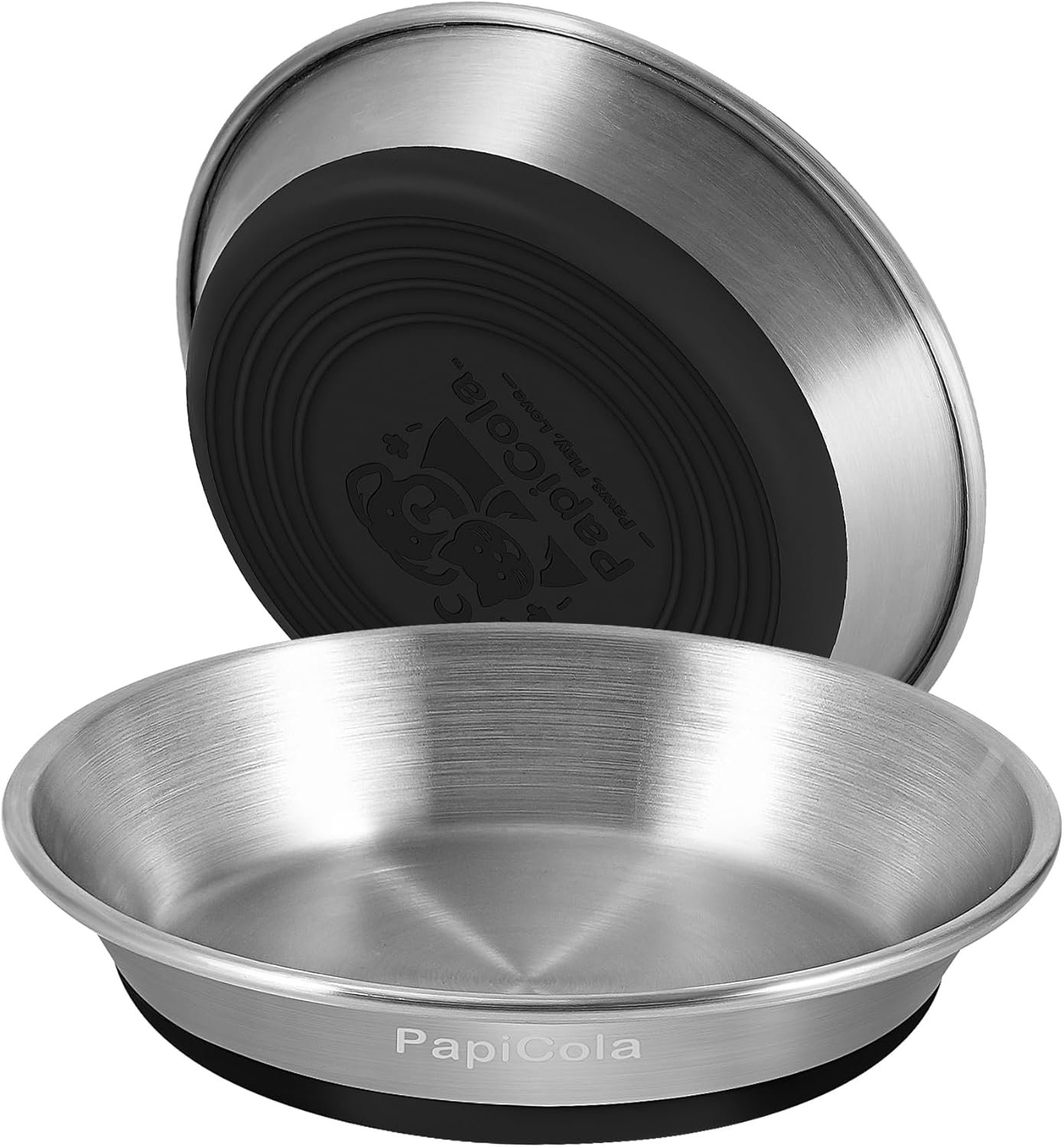 Stainless Steel Cat Bowls 2 PCS, Non-Slip cat Food Dishes, Metal Pet Food and Water Bowls, Whisker Friendly with Wide and Shallow Design, 6.3” Wide, 0.7mm Thick Steel, Ideal Pet Dish (2 PC-6.3in)