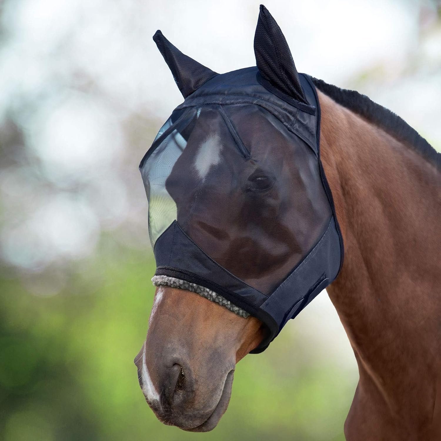 Harrison Howard CareMaster Horse Fly Mask Large Eye Space Half Face with Ears Black Large Full Size