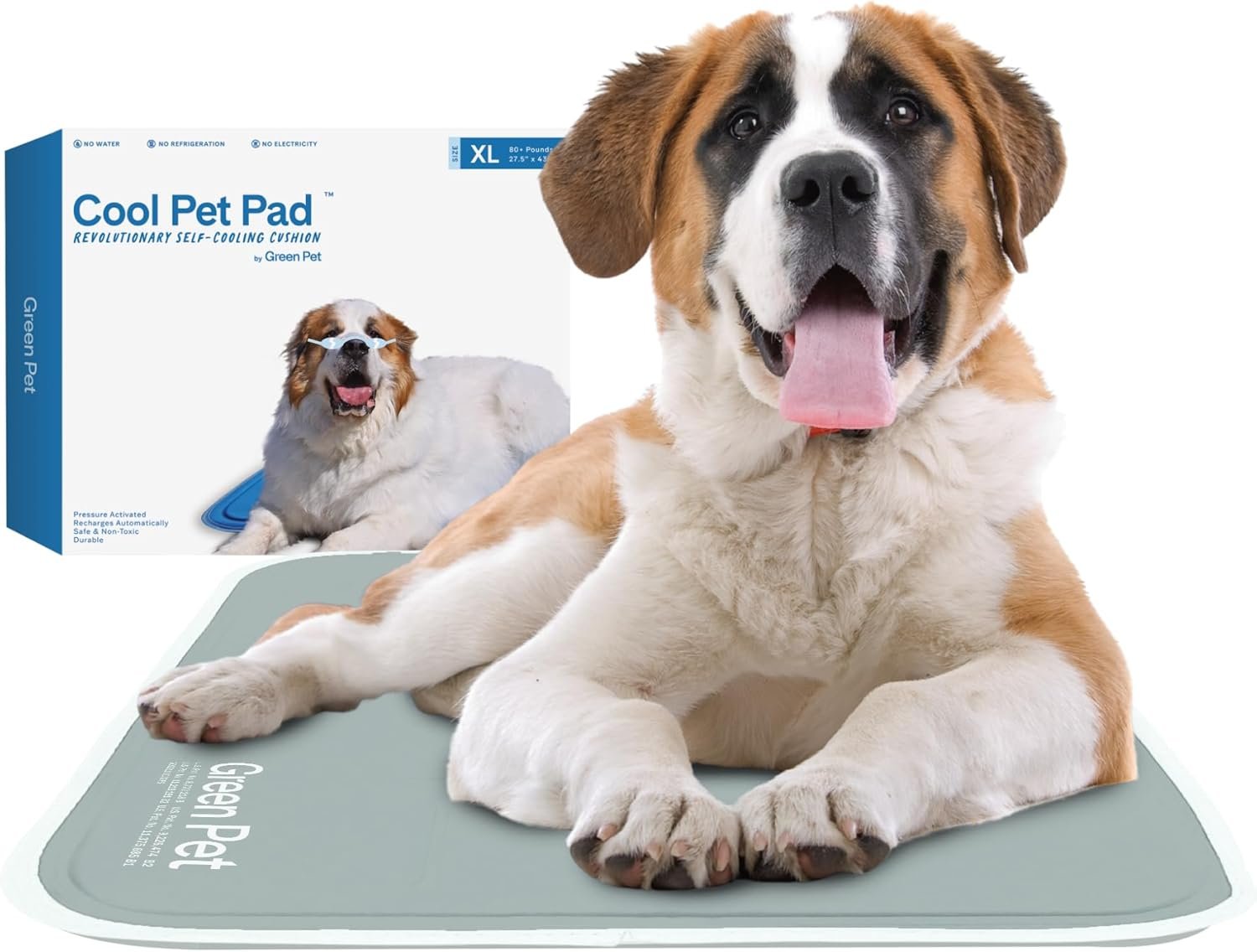 The Green Pet Shop Cool Pet Pad – Extra Large, Sage Grey – Self-Cooling, Pressure Activated Mat for Dogs & Cats from 80+ lbs – Non-Toxic Gel, No Water Needed