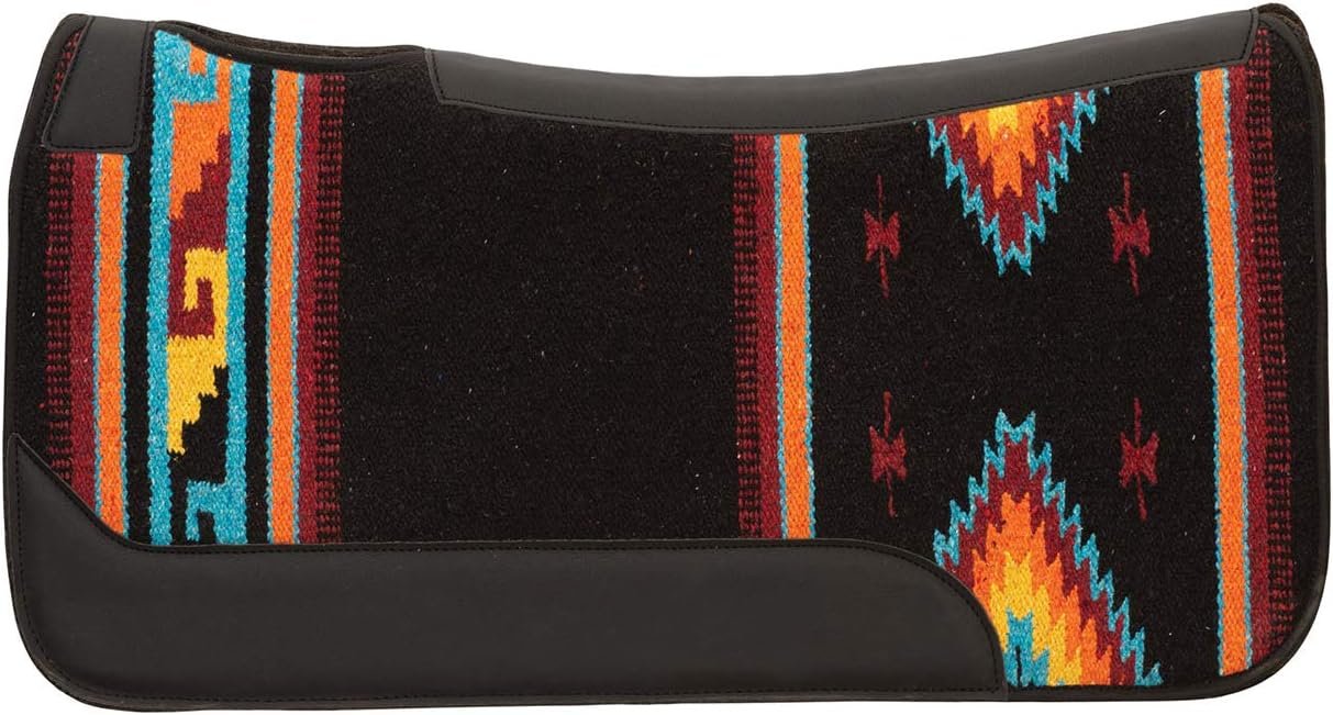 Weaver Equine 23″ x 24″ Pony Size Single Weave Wool Blend Horse Saddle Pad, Contoured Western Saddle Pad for Shock Absorption, Black/Orange/Navy