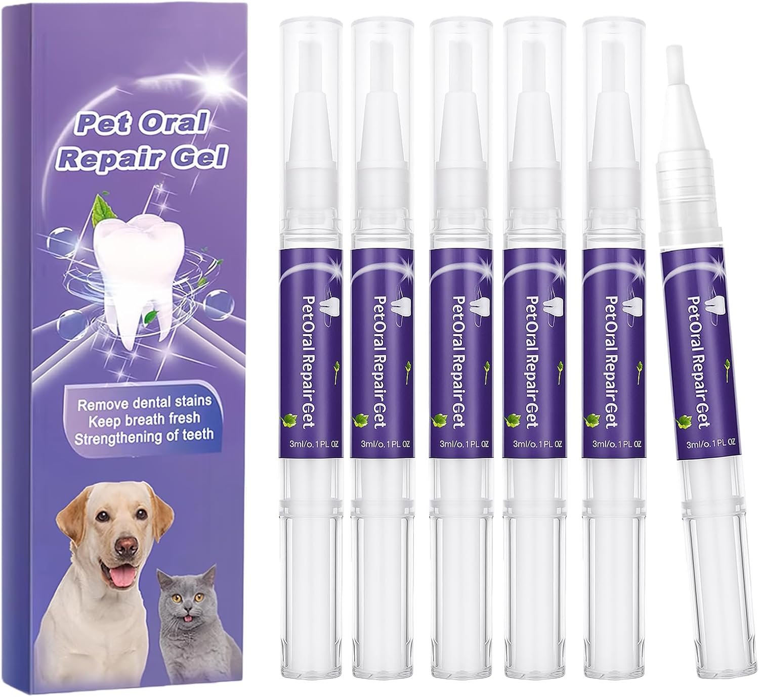 6Pcs Pet Oral Repair Gel for Dog, Pet Teeth Care Gel Cleaner Tooth and Fresher Breath, New Pet Oral Restoration Whitening Gels, Without Brushing