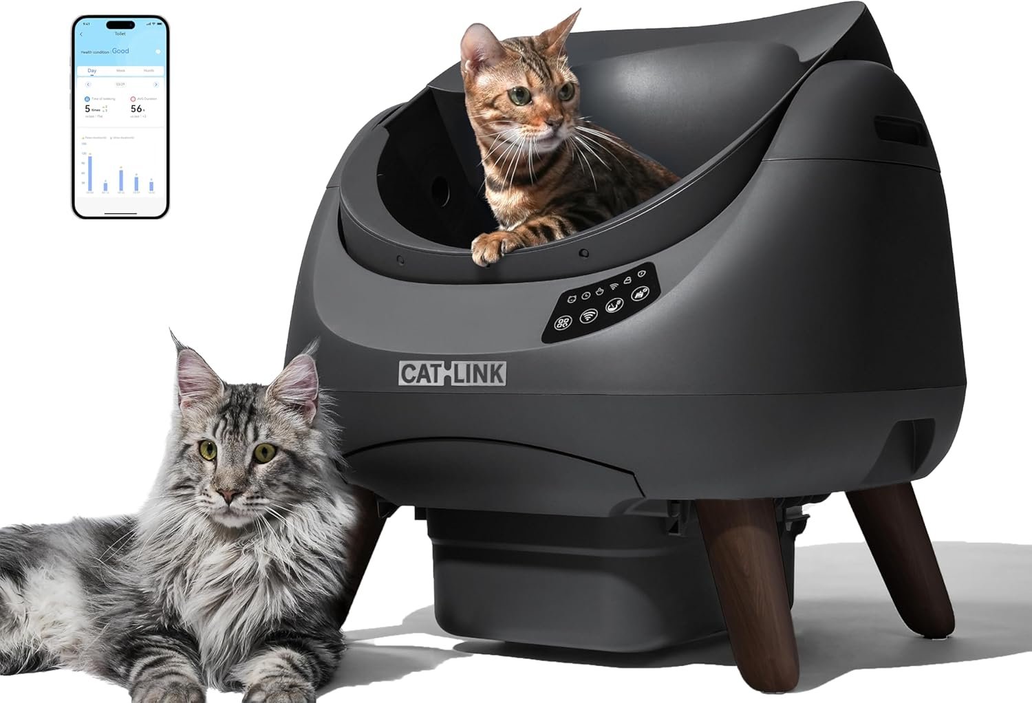CATLINK Self Cleaning Cat Litter Box Open-X, 5G & 2.4G WiFi, Safe Anti-Pinch Automatic Litter Box Open Top, AI Waste Analysis Health Monitor, App, Odor Free – Grey/Large (Multi-Cat Household)
