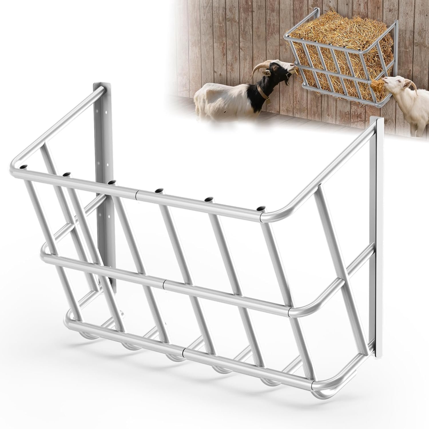 Hay Feeder for Goats,20 Gallons Livestock Feeder,Heavy-Duty Steel Goat Hay Rack,Wall Blanket Holder,Multiple Sided Hay Feeder Holder for Horses,Sheep,Goats,Indoor Outdoor Uses