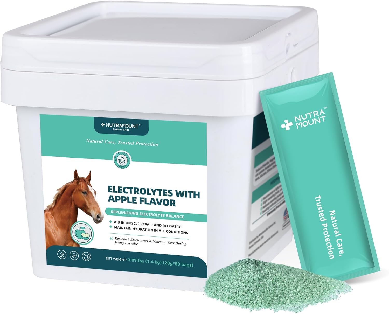 Equine Electrolytes Supplement with Apple Flavor, Replenish Lost Minerals & Support Hydration for Horses During Training, Hot Weather or Travel – 1400g
