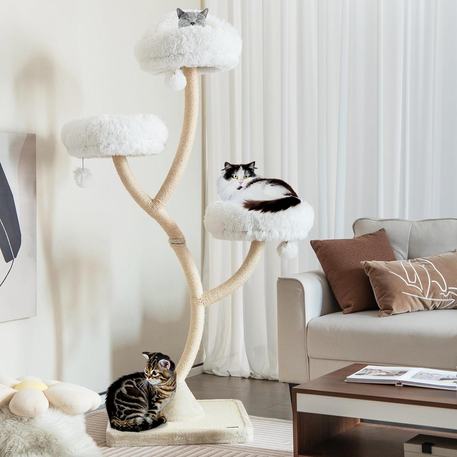 PETSITE 70″ Tall Cat Tree, Cat Tower with Scratching Posts and Board, Multi-Level Cat Tower for Large Cats 20 lbs+ with 3 Cozy Perches and Dangling Balls, Modern Cat Tree for Indoor Cats Large Adult