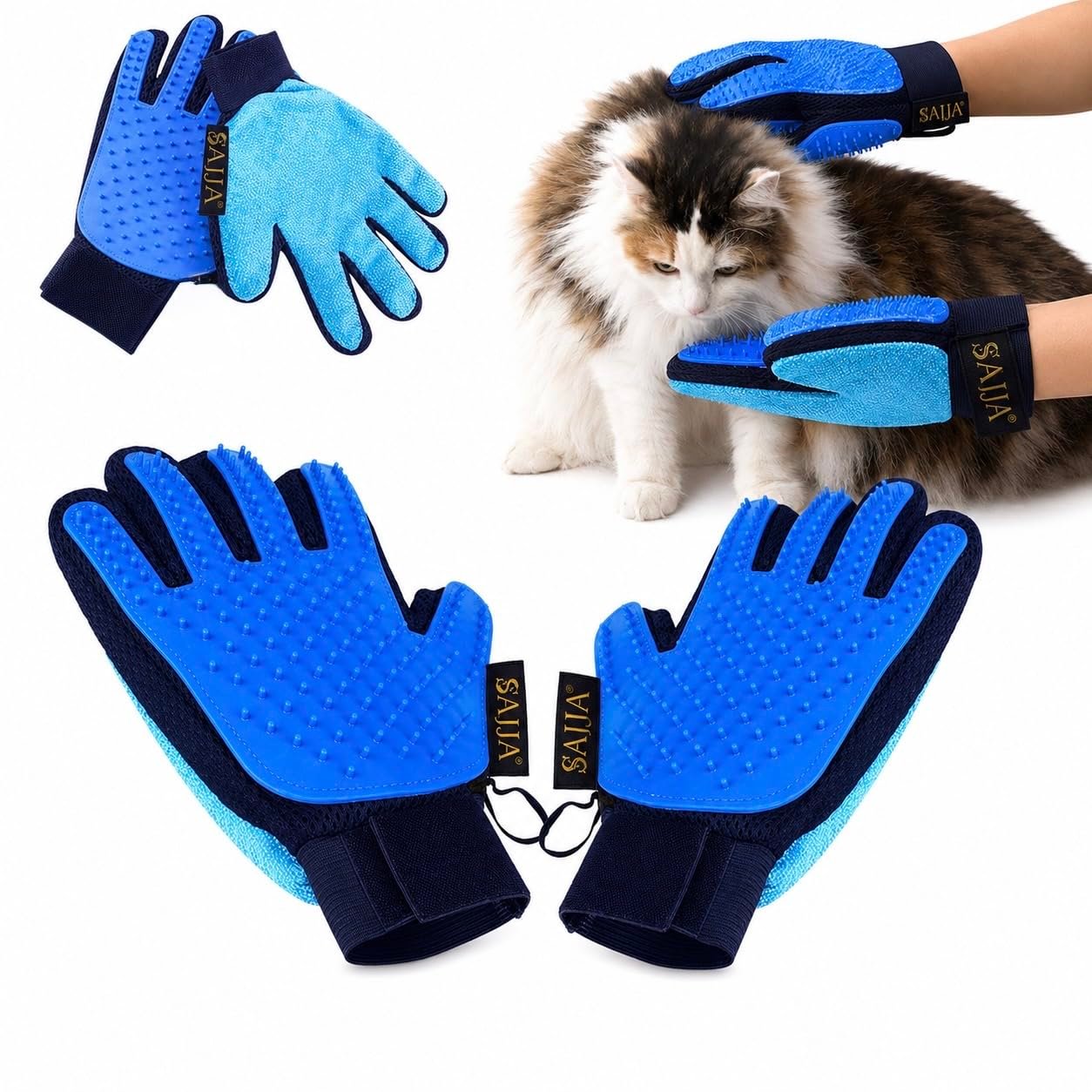 2-in-1 Pet Grooming Gloves 2-Pack – Double-Sided Deshedding & Pet Hair Remover for Dogs & Cats – Gentle Massage Glove – Lint Remover for Furniture & Clothing + Free Product