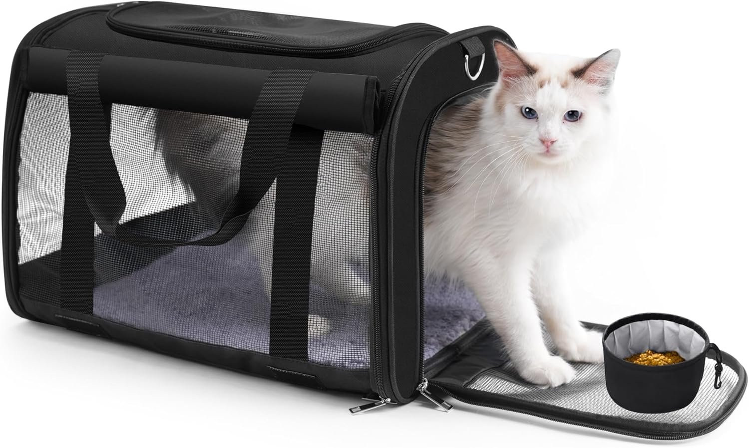 TWDEPART Cat Carrier Backpack – Multifunctional, Firm & Foldable with Roll-Up Shade, Breathable Design Includes Collapsible Bowl & Cushion (Black)