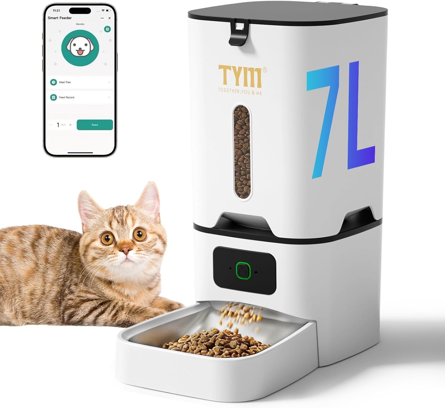 TYM Automatic Cat Feeder, 7L Timed Dry Food Dispenser,Programmable Portion Size, Large Capacity(Not WiFi)