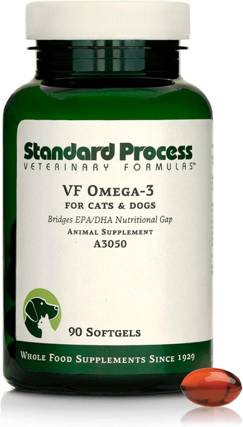 Standard Process Inc. VF Omega-3 for Pets – Dietary Supplement with Omega-3 Fatty Acids – Support Bone Growth, Immune Health, Heart Health – Fish Oil Supplement for Pets – 90 Softgels