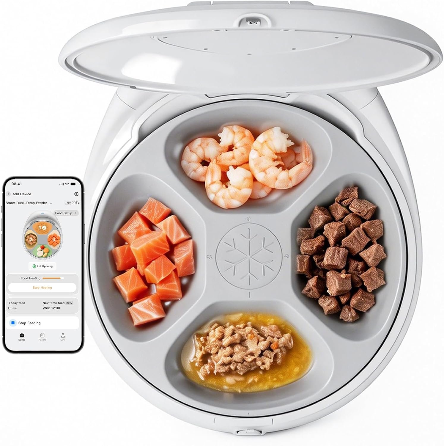 Automatic Cat Feeder Wet Food, 2026 New Version Smart Dual-Temp Refrigerated Auto Cat Feeder with Semiconductor Cooling & Pre-Heating, 4 Fresh Meals in 4 Days, App-Controlled, Easy to Clean