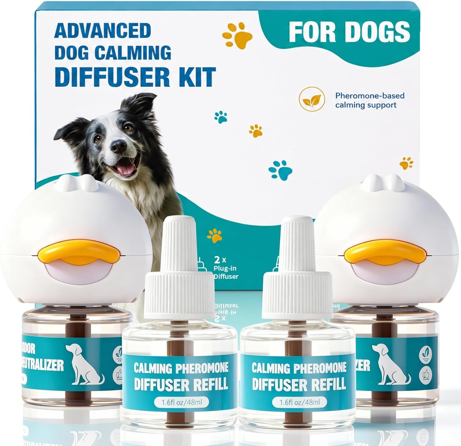 Dog Calming Diffuser, Calming Pheromones Diffuser Starter Kit for Anxiety Relief Reduce Barking Aggression Stress with 2 Plug-in + 4 Refill
