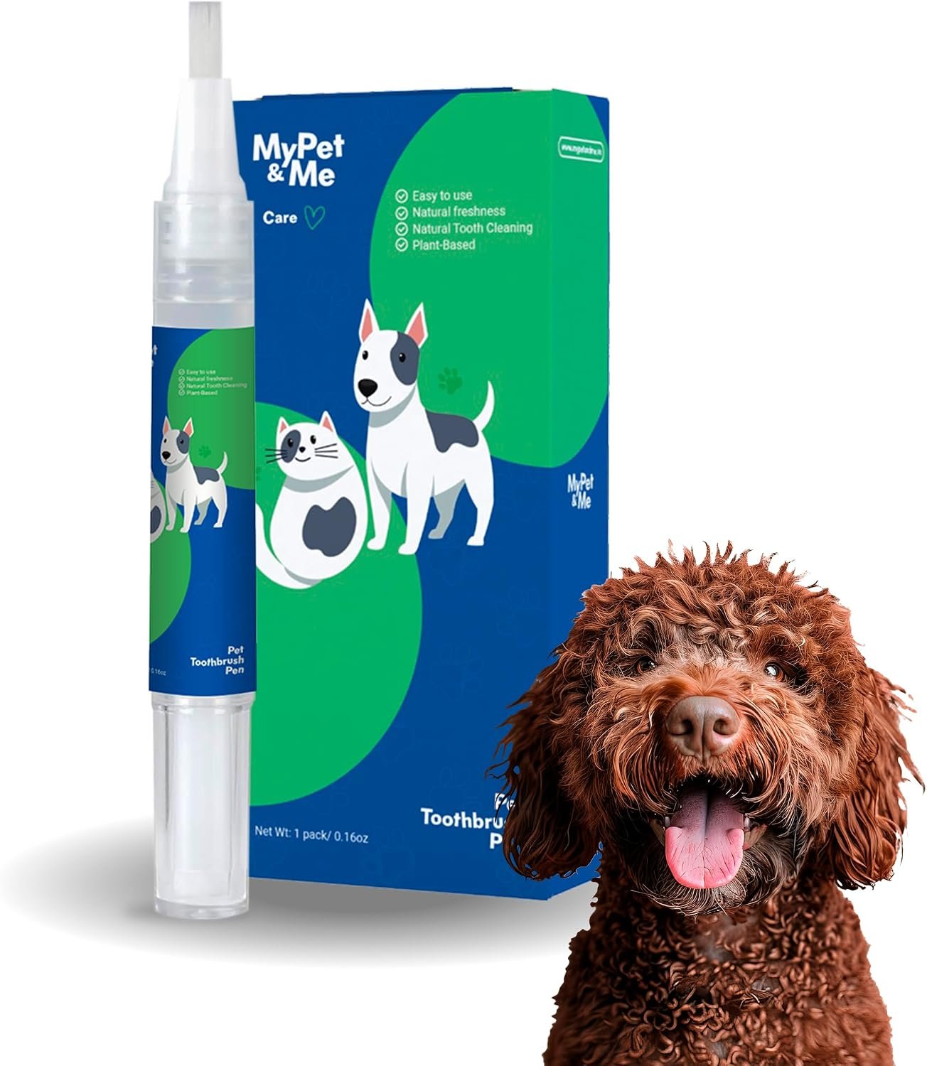 My Pet & Me Dog Teeth Cleaning Pen with Built-in Plant-Based Gel — Muzzleglow Vetality Brush Free Oral Gel – Freshens Breath, At-Home Dental Care Kit for Dogs & Cats