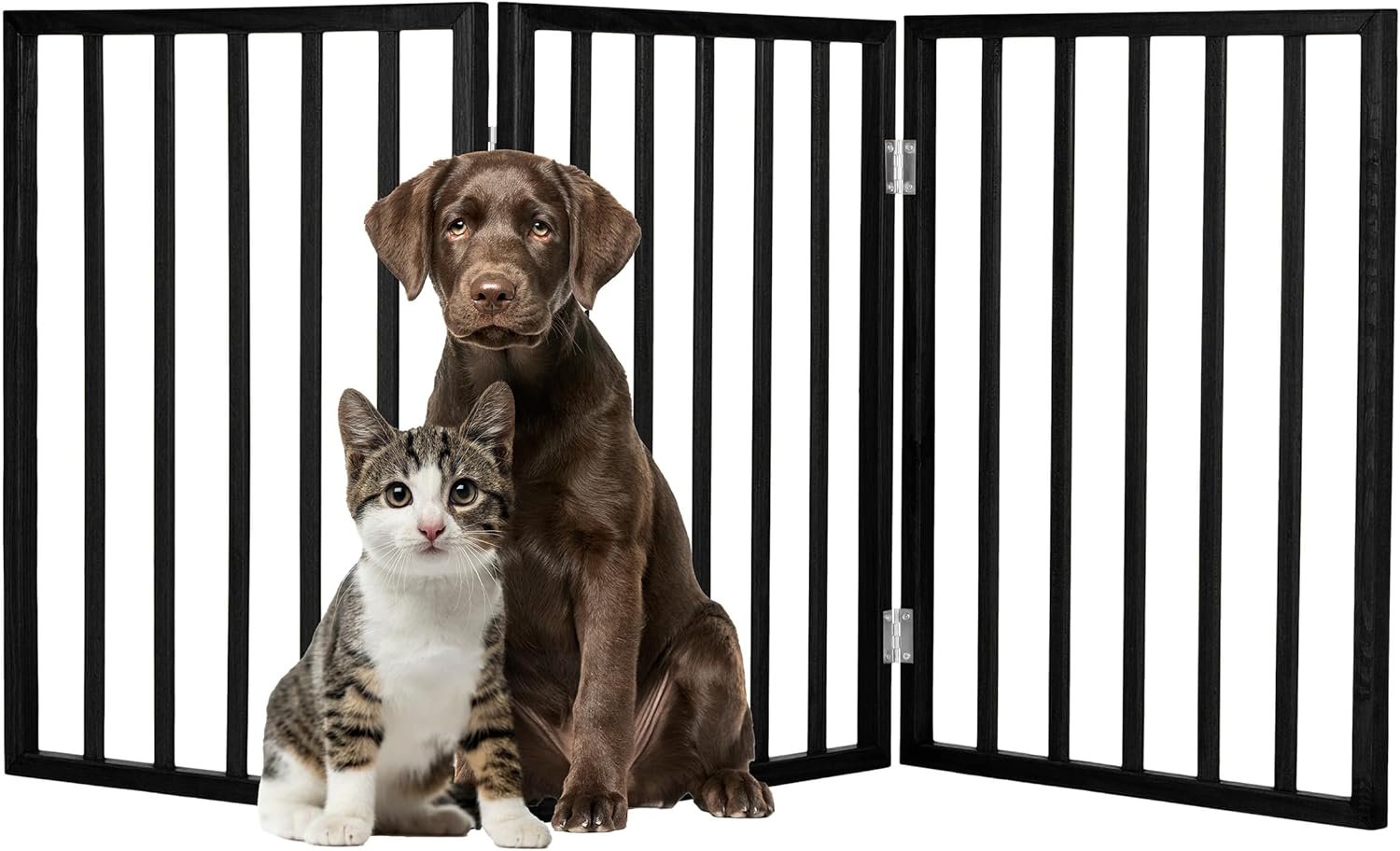 Pet Gate – 3-Panel Indoor Foldable Dog Fence for Stairs, Hallways, or Doorways – 54×24-Inch Wood Freestanding Dog Gates by PETMAKER (Black)