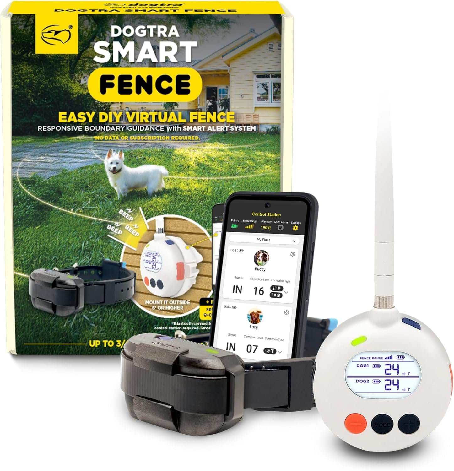 Dogtra SMART Fence Wireless Electric Dog Fence System – No Subscription, 2-Tier Alarm & App Alerts, No-Dig Up to 3/4 Acre, Tone/Vibration/Static, IPX9K Waterproof, Safe Portable Freedom Pets 35 lbs+