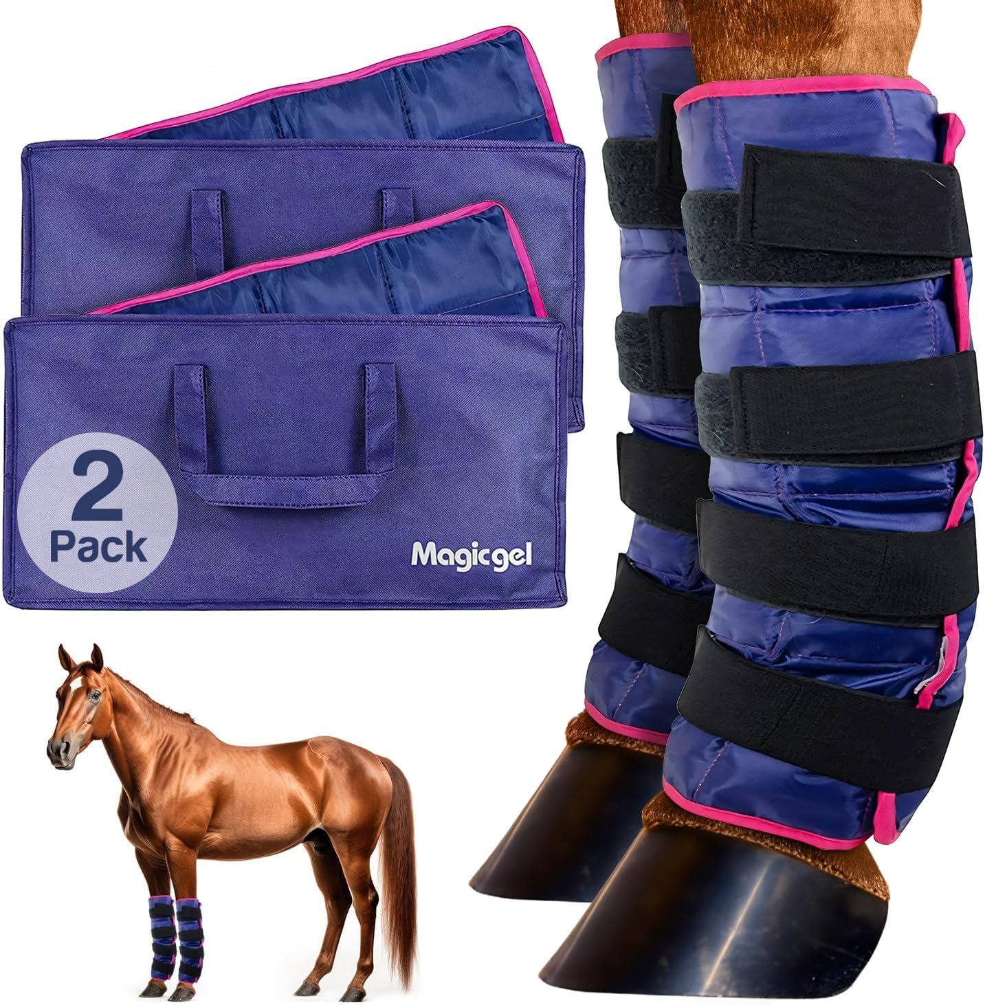 Magic Gel Horse Ice Pack with Carry Case – Twin Ice Boots | Cooling Horse Leg Wraps for Hock, Ankle, Knee, Legs, Boots, and Hooves | Horse Tack, Horse Supplies & Horse Gift Ideas for Horse Lovers
