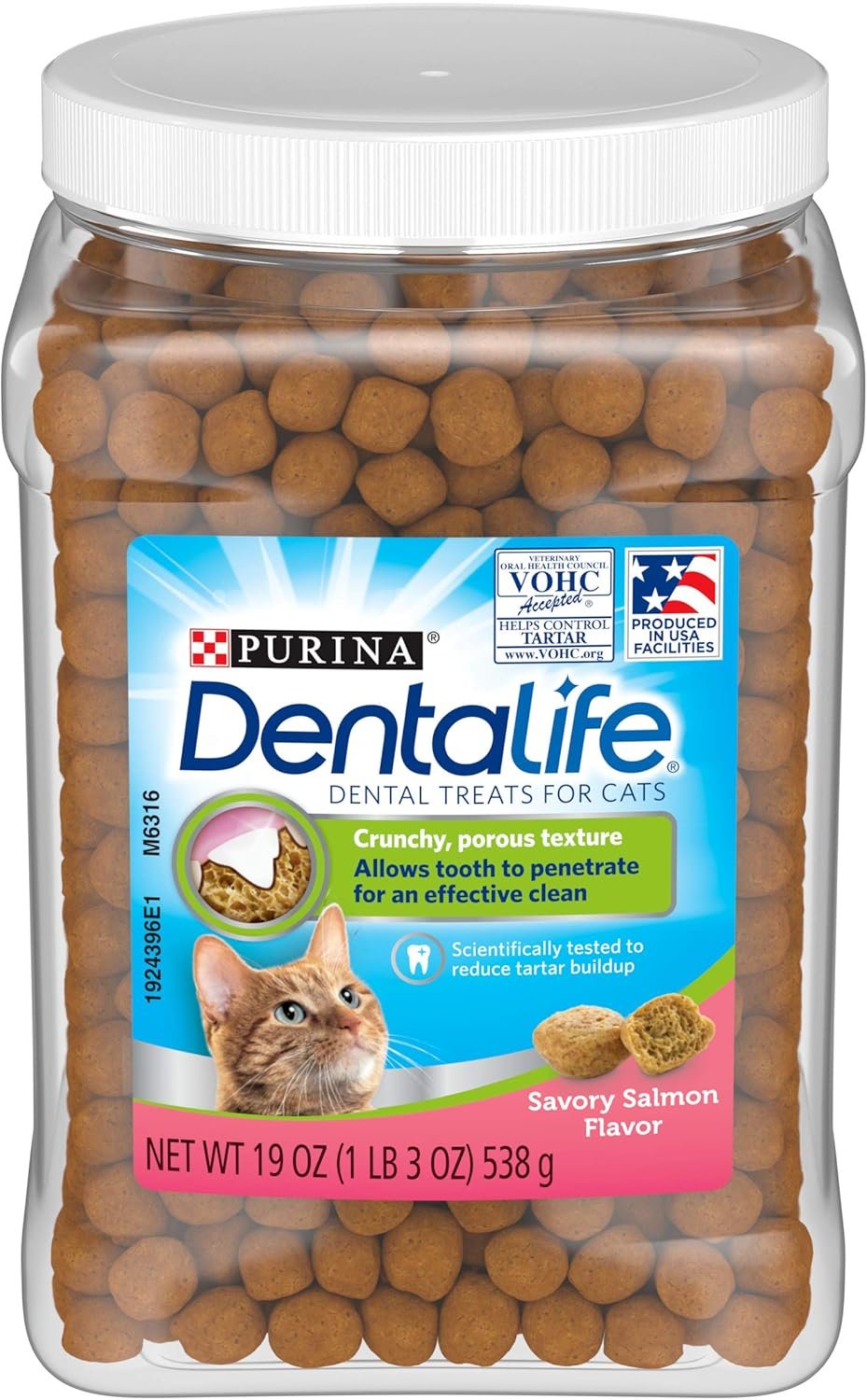 DentaLife Purina Made in USA Facilities Cat Dental Treats, Savory Salmon Flavor – 19 oz. Canister