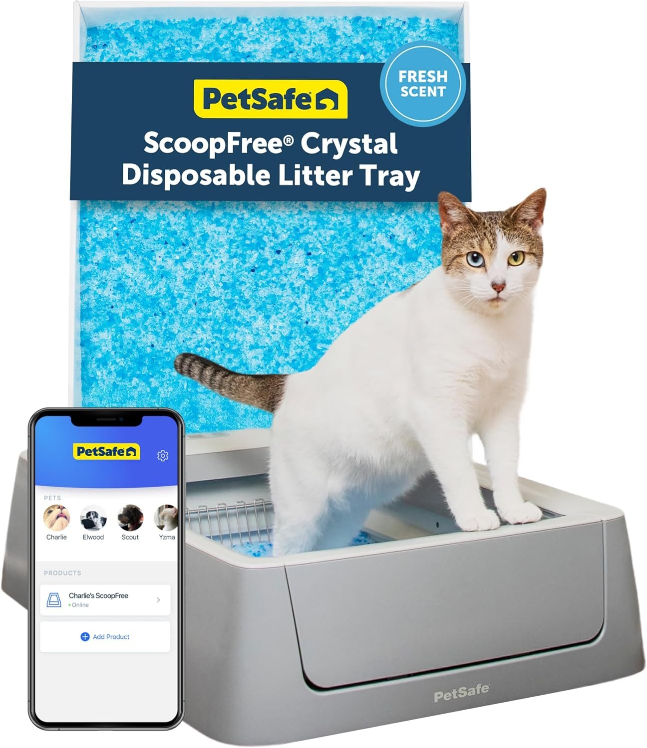 PetSafe ScoopFree Complete Smart Self-Cleaning Cat Litter Box – WiFi & App Enabled – Hands-Free Cleanup with Disposable Crystal Trays – Less Tracking, Superior Odor Control – Includes Disposable Tray