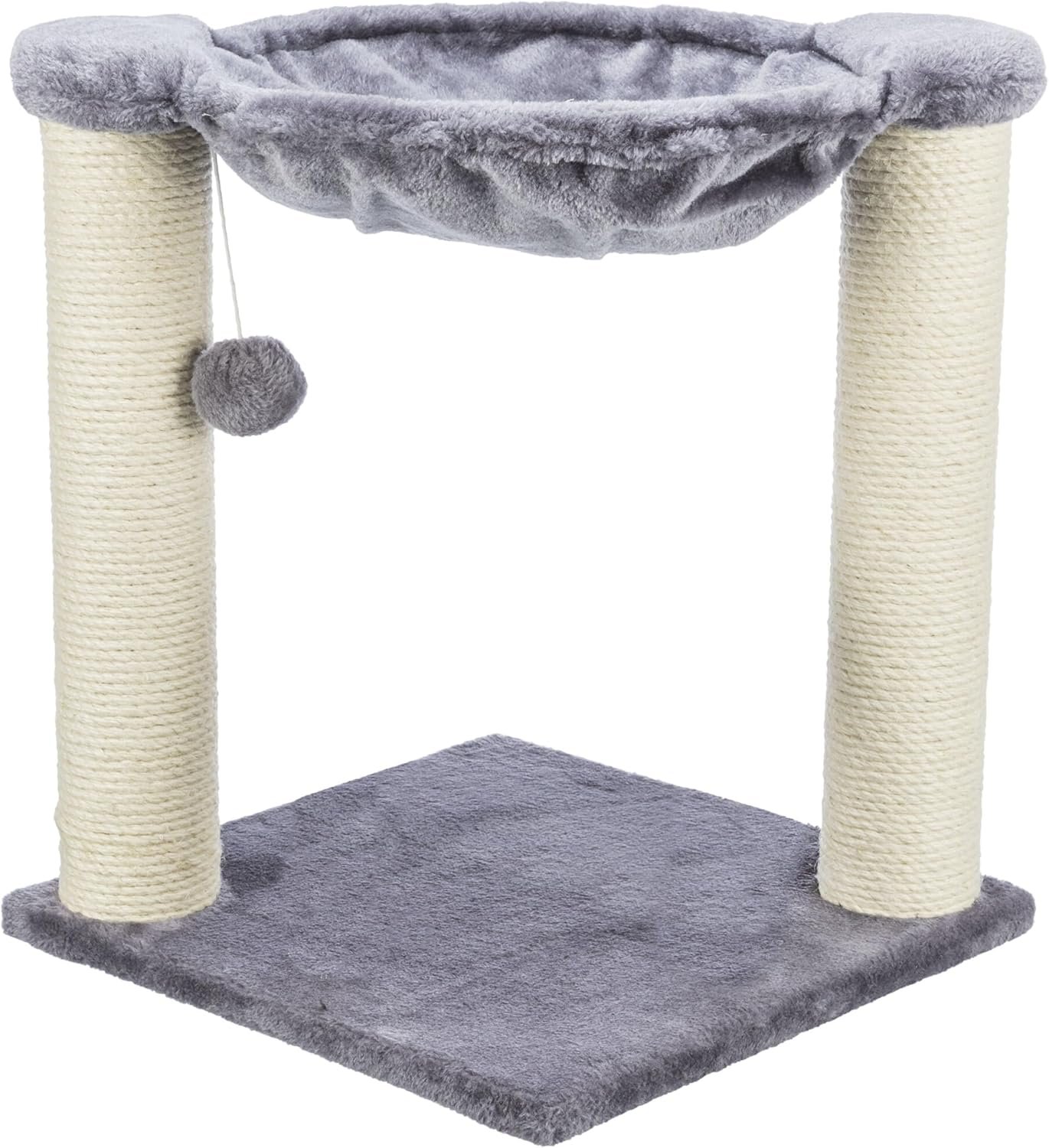 Trixie Baza Cat Scratching Posts, Gray, 15.7″ L x 15.7″ W x 19.7″ H | Indoor Cat Furniture, Plush Hammock, Jute Scratcher Posts, Dangling Toy Ball
