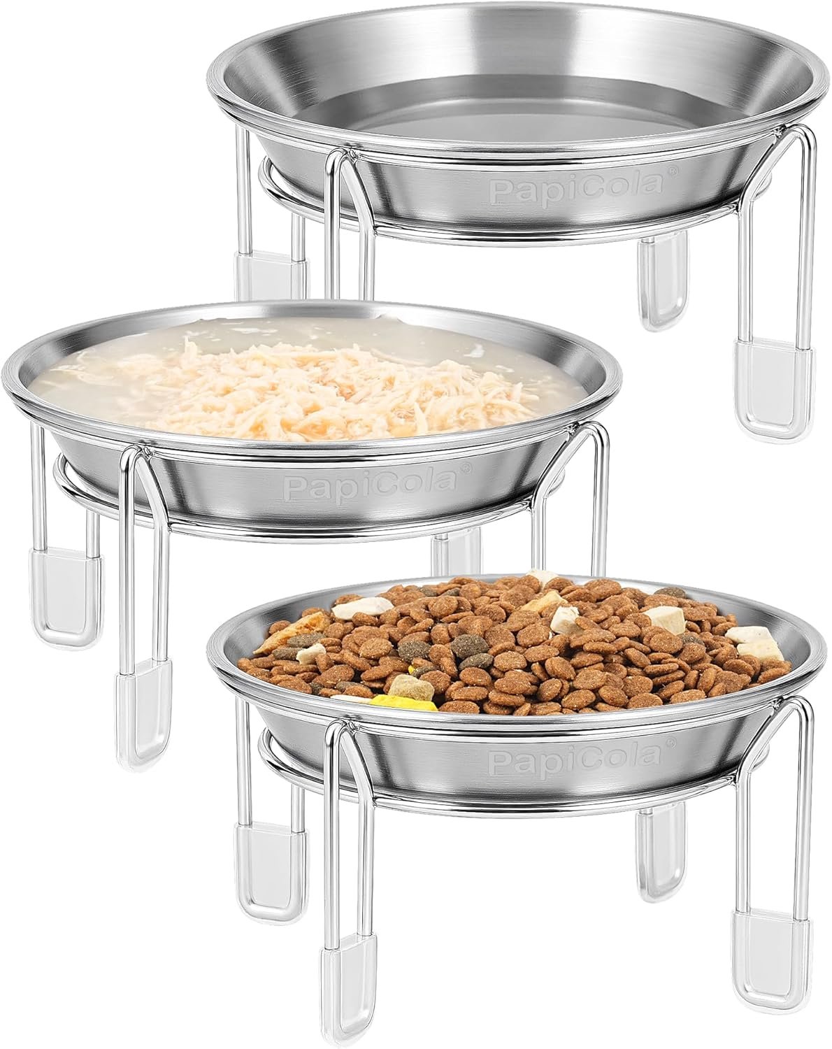Elevated cat Bowl, 6.3″ Wide Raised Stainless Steel Cat Food and Water Dishes, Small Dog Bowl, Whisker Friendly, Anti-Vomiting, Neck Stress-Free, Non-Slip Stainless Steel Stand with 4 Legs- 3Pack