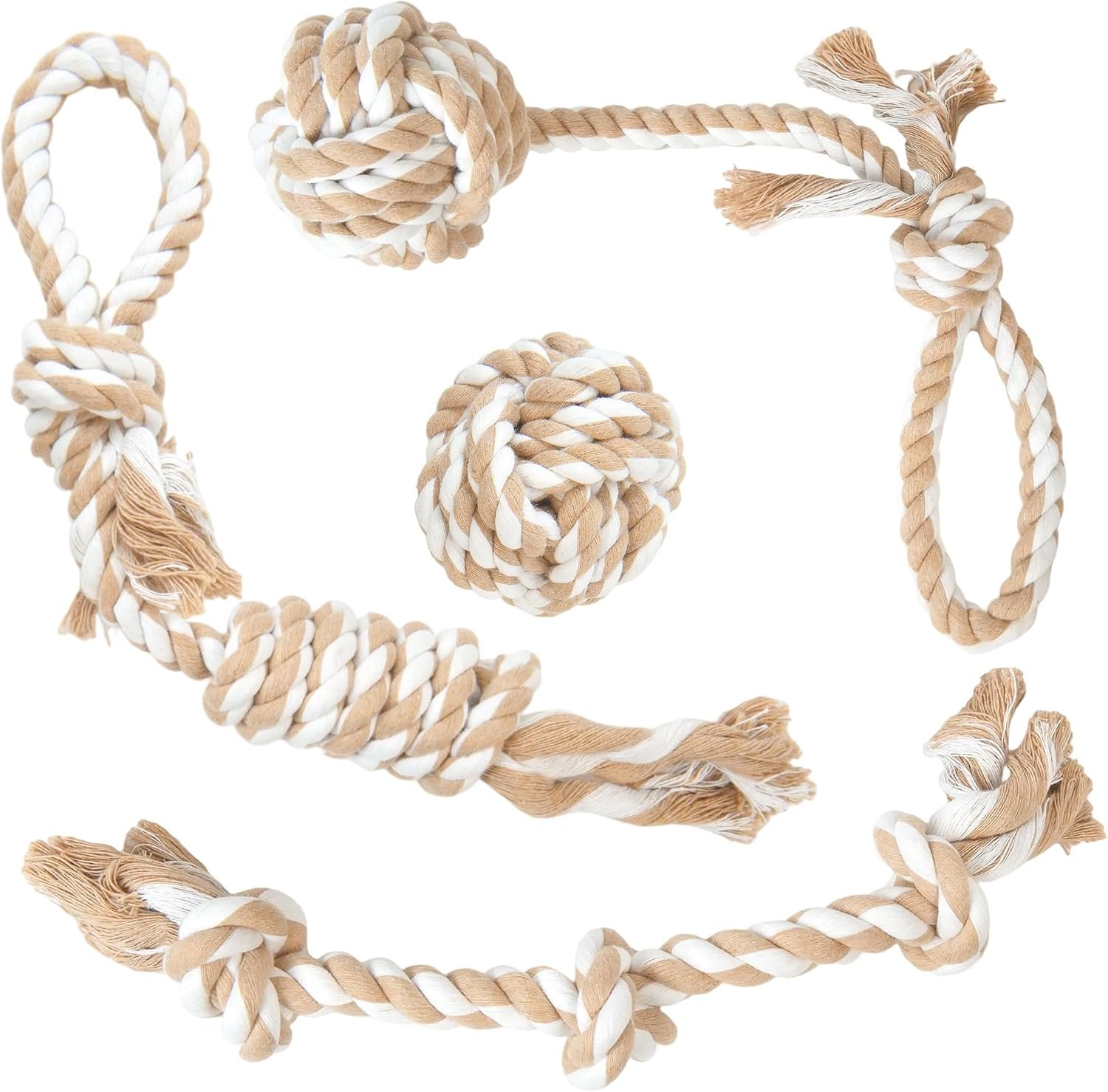 Fida Dog Rope Toys 4 Pack, Puppy Teething Sturdy Cotton Chew Tug Ropes Indoor/Outdoor, Exercise Interactive Tug O’War Toys Set for Boredom Small-Meidum Dogs